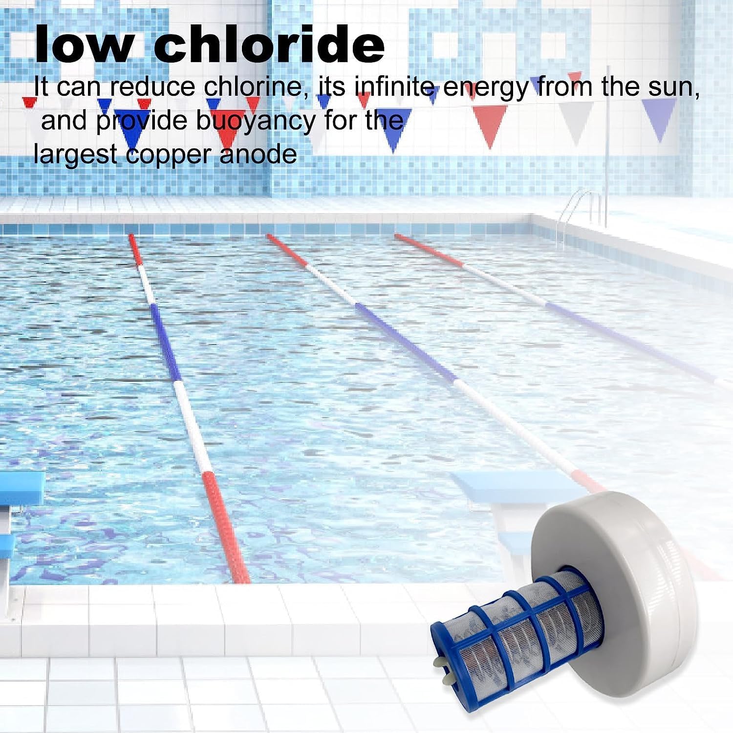 Solarny jonizator basenowy i klarownik, zmniejsza zużycie chloru o 85%, zabija glony, długotrwała anoda miedziana, do 22 000 galonów, zawiera mini akcesoria