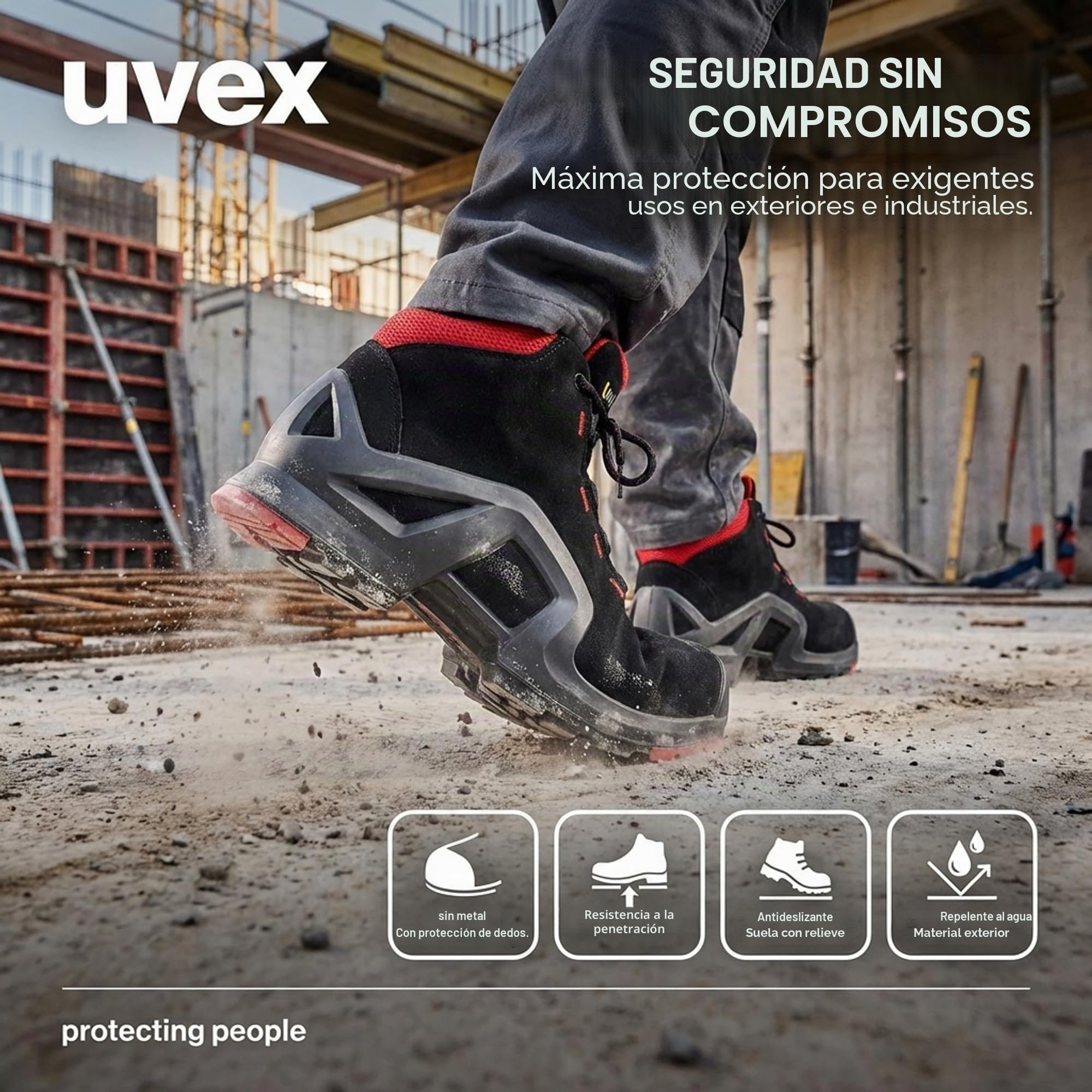 Uvex 1 X-tended Support Bota de Seguridad S3 SRC | Zapato Profesional de Trabajo | Punta Antiaplastamiento de Composite | Negro