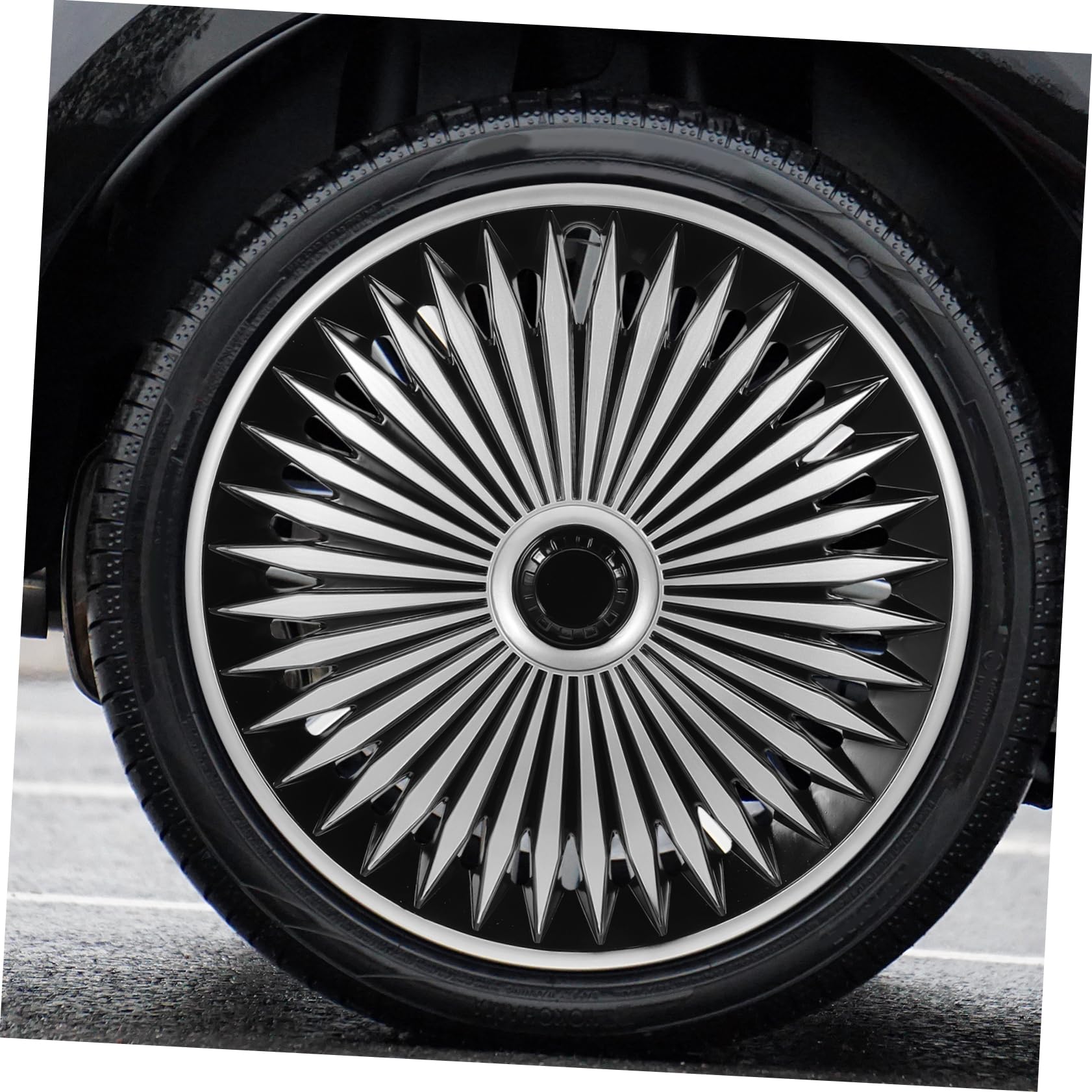 Anneome Coprimozzo Ruota Auto 15 Pollici Argento Nero, Coprimozzi Veicolo Singolo Resistente, Coprimozzo Decorativo Veicoli Per Uso Quotidiano Facile Da Installare