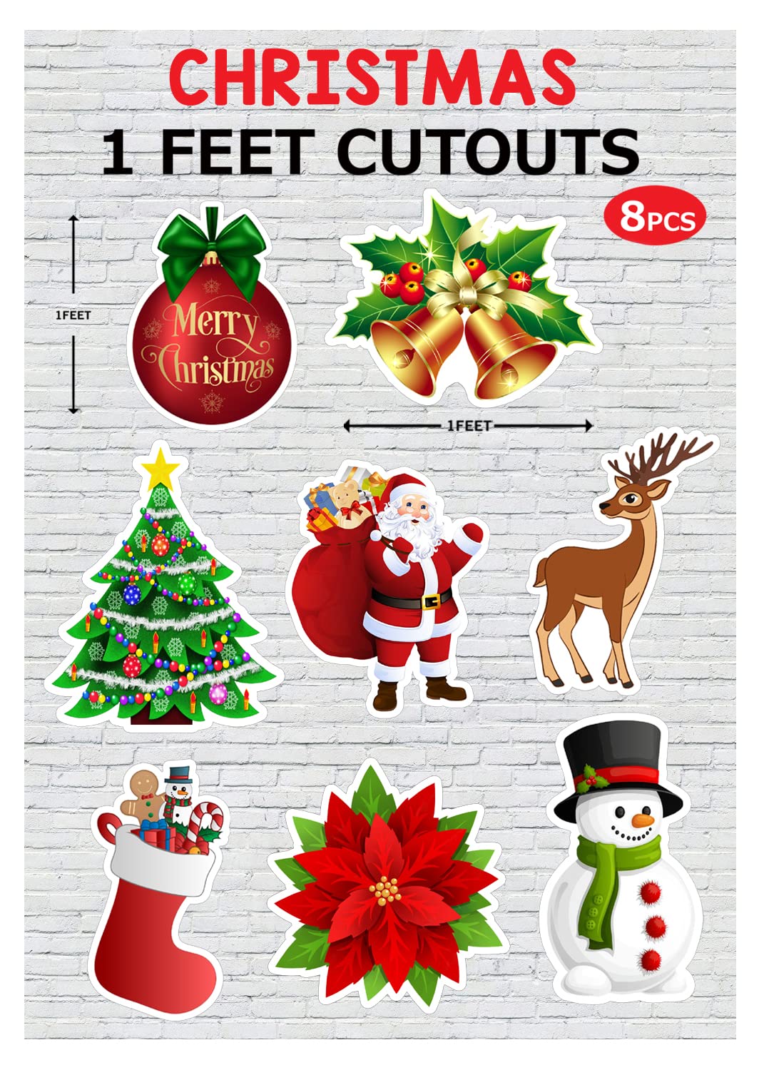 Sponsored Ad - WoW Party Studio Christmas Eve 1ft Cardstock Cutouts for Happy New Year Party Decorations - 8Pcs