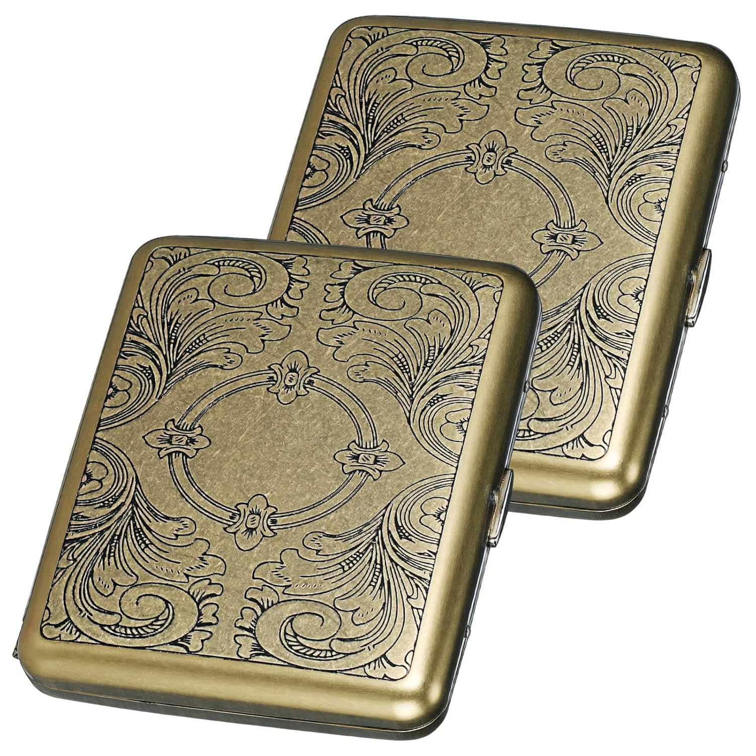 Toddmomy 2Pcs Retro Metal Case for 20 Cigarettes: Retro Floral Pattern Bronze Cigarette Tin for Men Women Smokers, Waterproof & Shockproof Slim Design