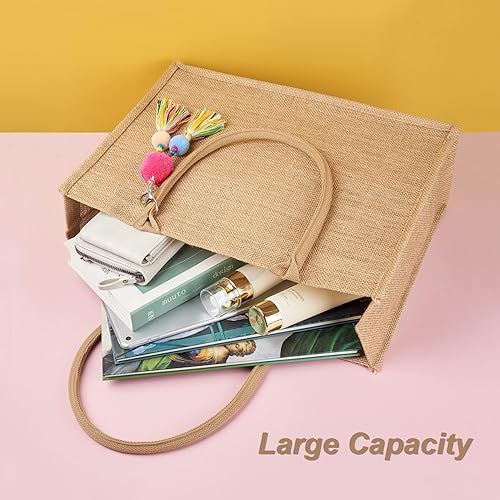 Miniatura 3 de FITDON Jute Canvas Tote Bag Women, Large Jute Bag Beach Bag Foldable Waterproof Shopping Bags Handbag for Picnic Travel Beach