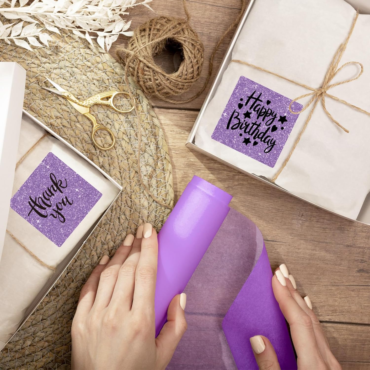 Square Thermal Labels Stickers 2" x 2", Holographic Purple Thermal Stickers Labels, Glitter Self-Adhesive Direct Thermal Label for Small Business- Perforation Line Design - Image 7