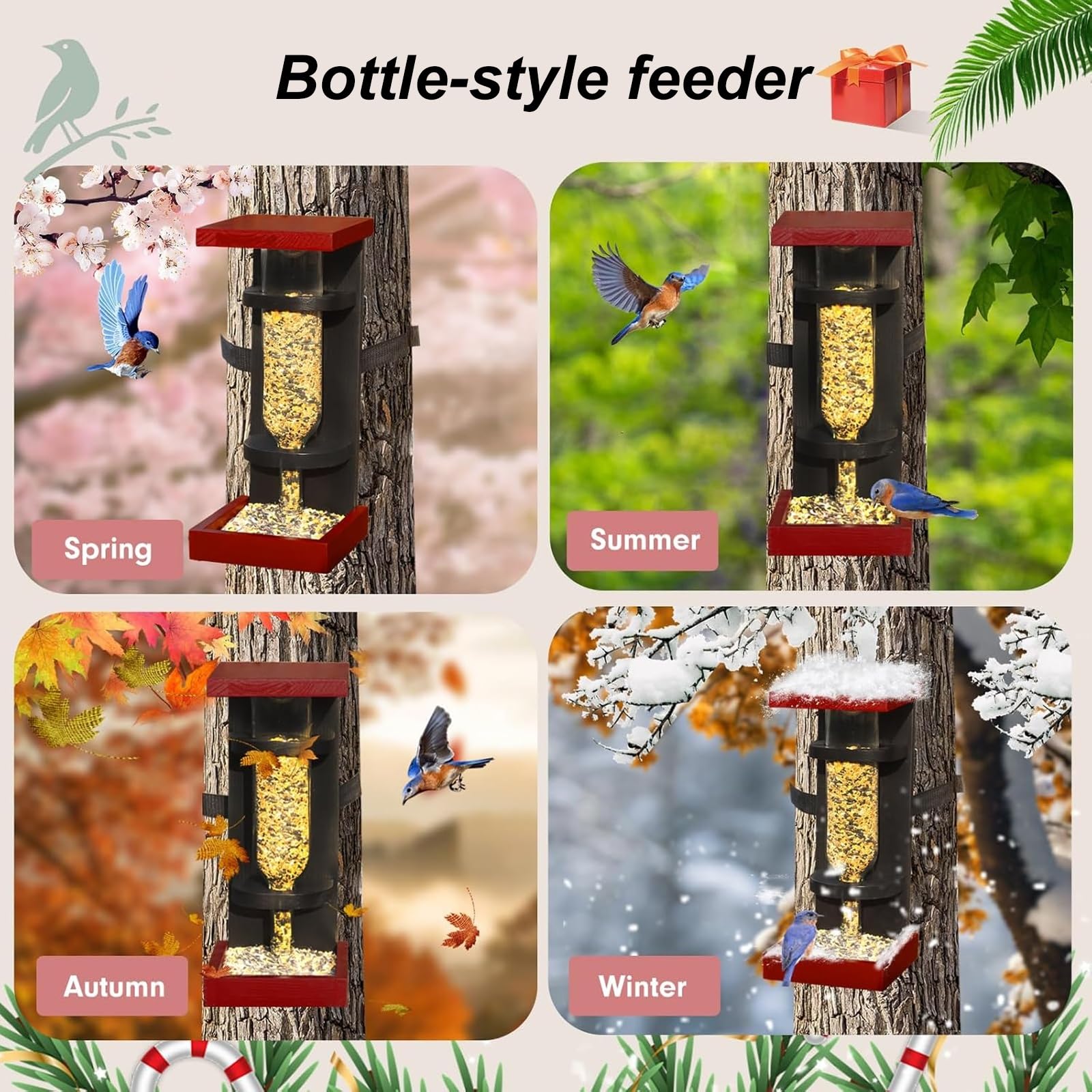 Comedero Pajaros Exterior, Comederos para Pajaros, Material de Madera Maciza, Duraderos y Resistentes, para Jardín y Patio Trasero