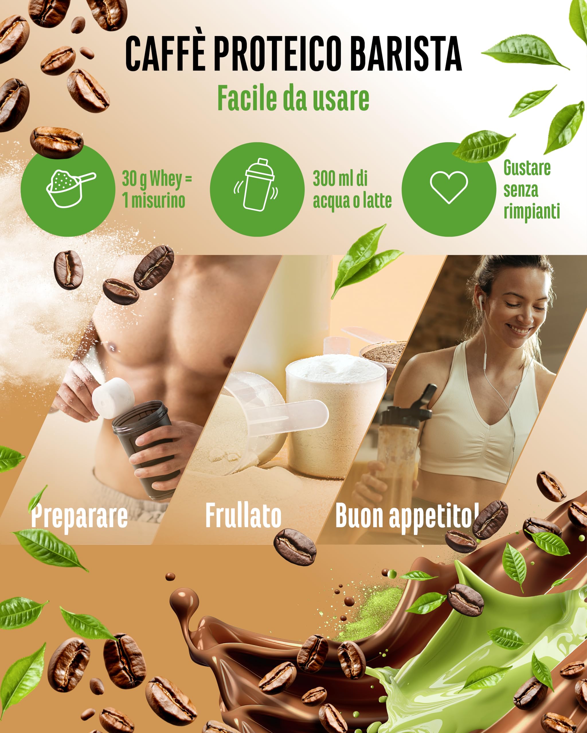 vit4ever Barista Protein Coffee - 908 g - Matcha Brew | Caffè Proteico con fino a 20 g di Proteine per Porzione - Con Vero Caffè e Caffeina - A Basso Contenuto di Zuccheri e Grassi