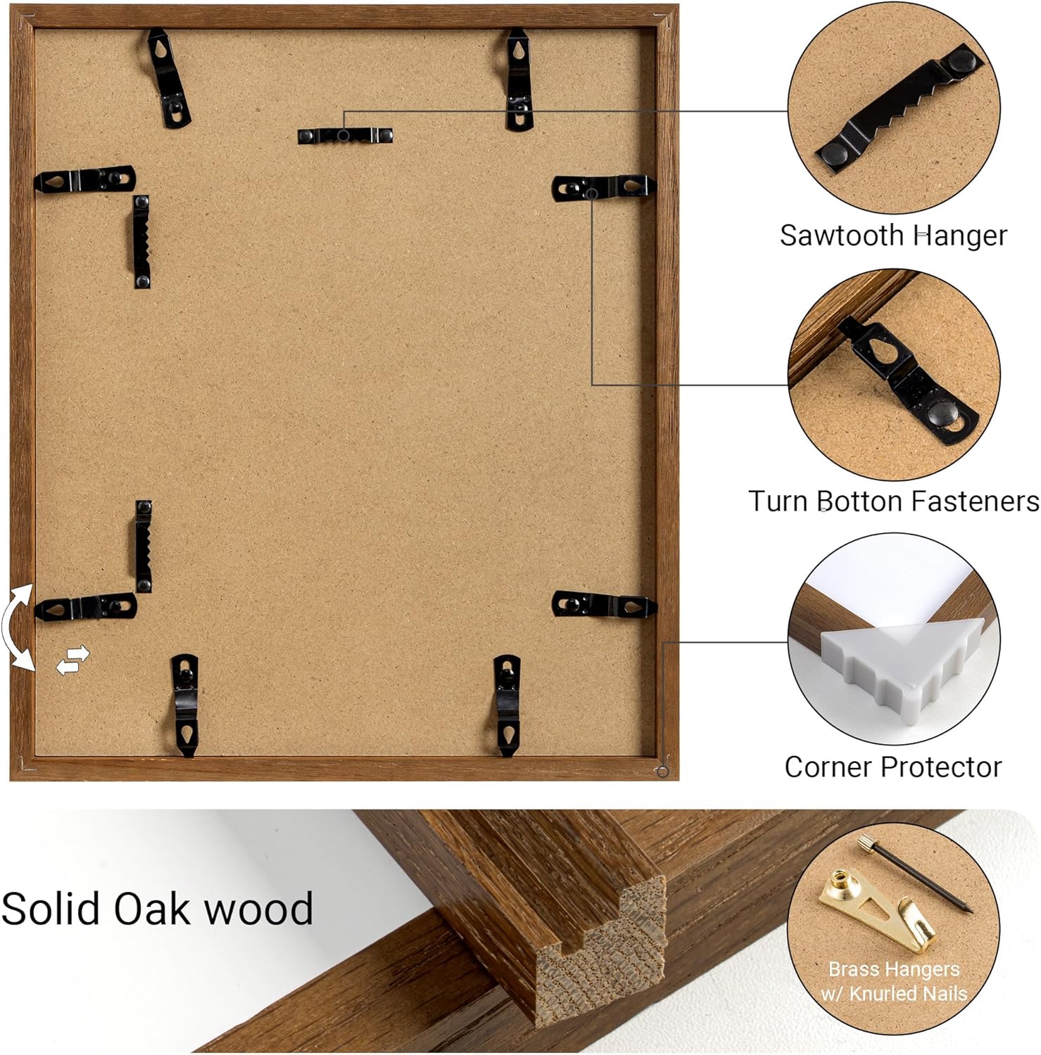 Heimlove 11x13 Picture Frames Solid Oak Wood,13 x 11 Photos Frame with Tempered Glass,Wall Gallery Poster Frame with No Mat,Horizontal and Vertical for Wall Mounting,Home Office Decoration,Walnut Color