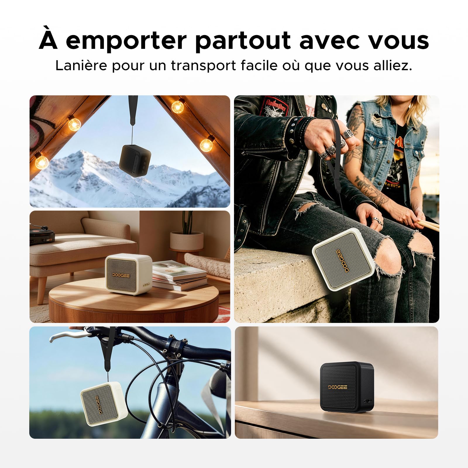 Enceinte Bluetooth Portable, Puissante Enceinte d'extérieur avec Basses Puissantes, Autonomie 16H, IP67 Etanche, Appairage TWS, USB,AUX,TF Carte, pour Fêtes, Voyage, Plage, Piscine - Blanc