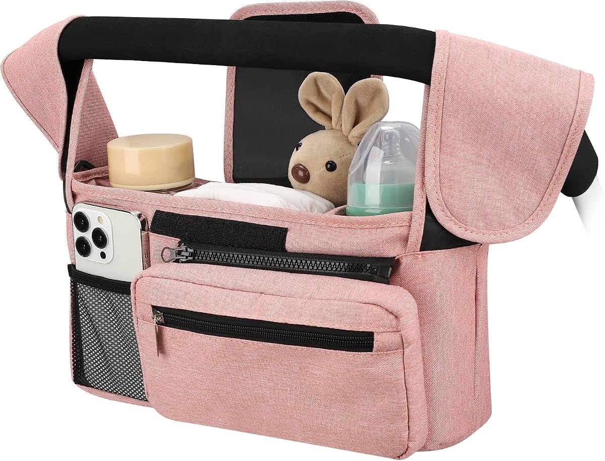 Accmor Universal Stroller Organizer with Insulated Cup Holder Detachable Phone Bag and Shoulder Strap,Stroller Bag Caddy Organizer for Uppababy, Baby Jogger, Britax Strollers