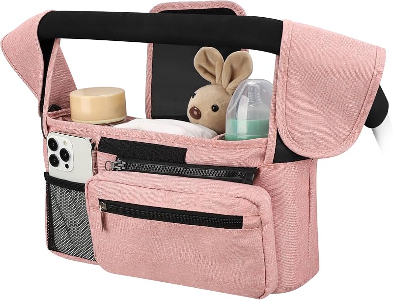 Accmor Universal Stroller Organizer with Insulated Cup Holder Detachable Phone Bag and Shoulder Strap,Stroller Bag Caddy Organizer for Uppababy, Baby Jogger, Britax Strollers