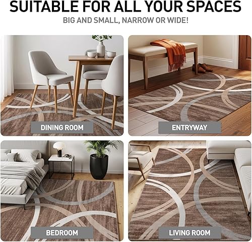 Miniatura 49 de Rugshop - Alfombra moderna con diseño de círculos ondulados Marrón