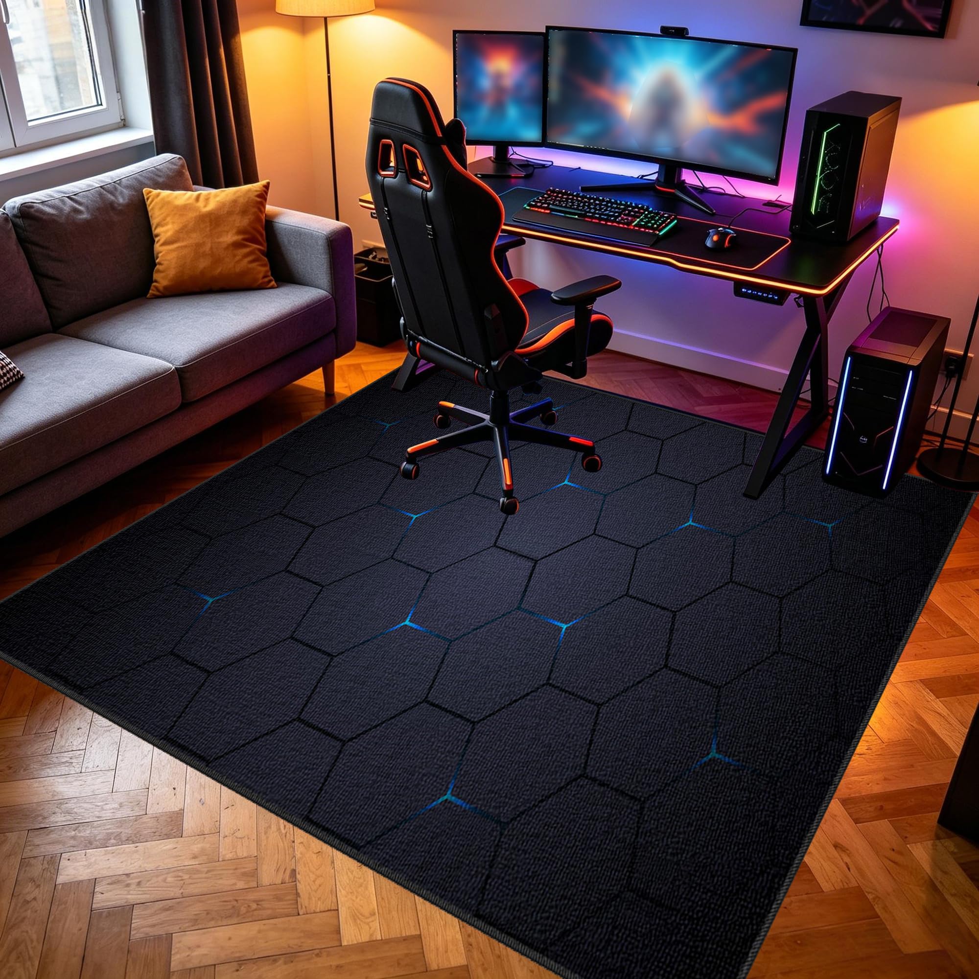 Dywanik dla graczy, antypoślizgowa mata podłogowa, 150 x 180 cm, mata ochronna na podłogę, do pokoju gamingowego, do obszaru zabaw, podkładka pod krzesło komputerowe, podkładka pod krzesło