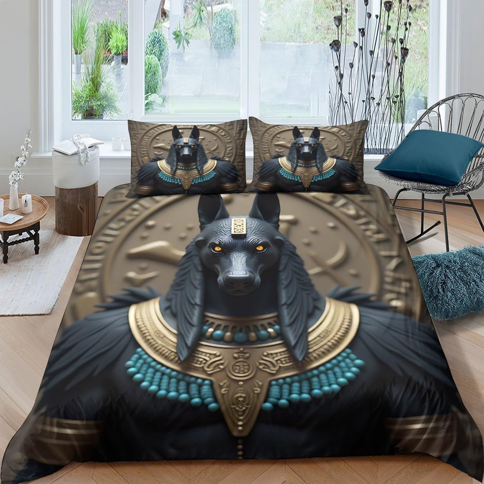 Ctjqhvkz Style-9 3D Printed Egyptian Anubis Fitted Sheet Microfiber Soft Breathable Ancient Pharaoh Bed Cover For Bedroom Home Decor Single（135X200cm）