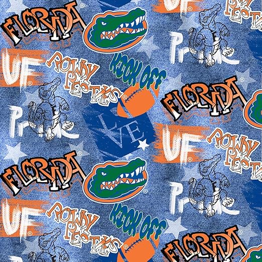 SYKEL ENTERPRISES University of Florida Gators Cotton Fabric with Graffiti Print-Sold by The Full Yard