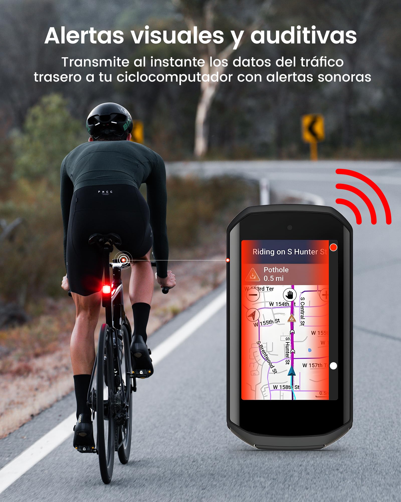 RAVEMEN NT201 Luz Trasera con Radar para Bicicleta, 80 Lúmenes Gran Angular y Brillante con Alerta Visual y Sonora Compatible con Ant+ para Conducción Urbana Diurna y Nocturna
