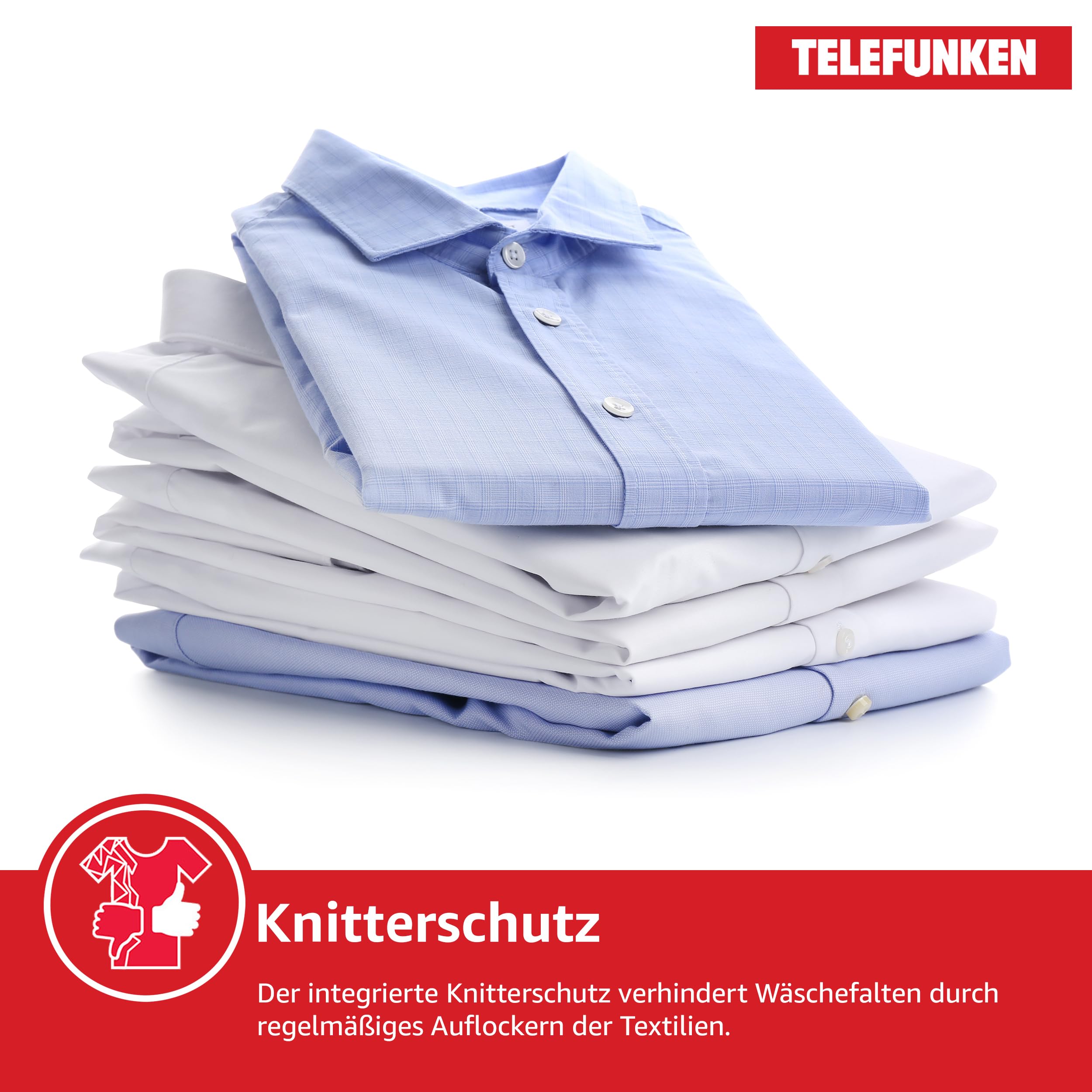 Telefunken Wärmepumpentrockner für 7 kg Wäsche, Trockner Frontlader, Wäschetrockner mit Knitterschutz und Startzeitvorwahl, Energiesparend, leise 64 dB, 15 Programme, Trommelbeleuchtung, TWP7EW