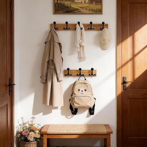 Miniatura 76 de SKOLOO Perchero de madera blanca de 17 pulgadas con 3 ganchos triples, ideal para entradas familiares, aulas y almacenamiento de suministros para