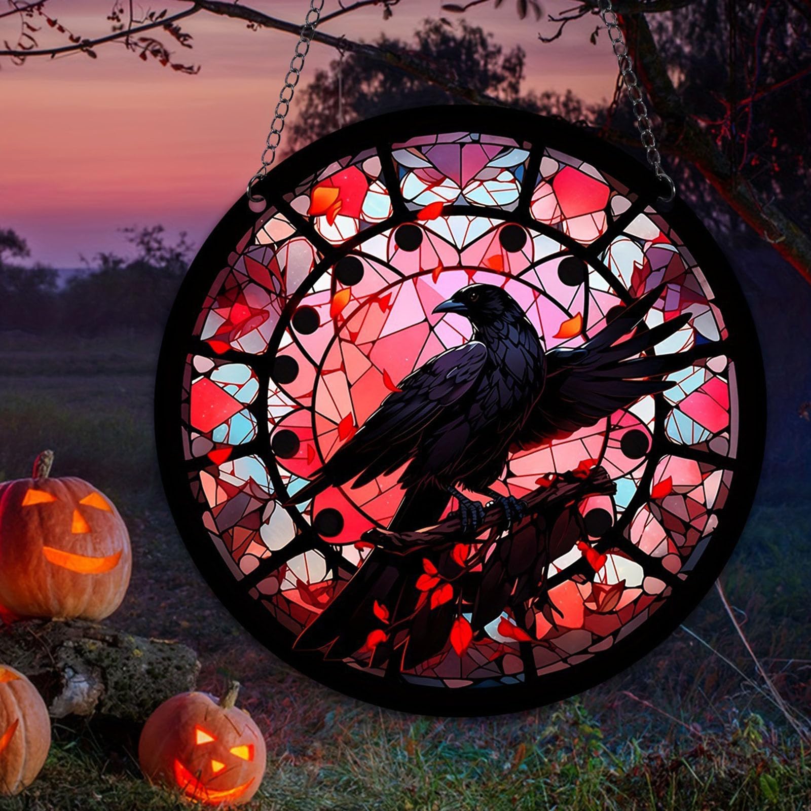 Amazon.co.jp: ステンドグラス カラスオーナメント ハロウィン 窓 サン