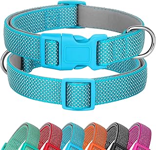 Didog Reflektierendes Hundehalsband mit Schnalle, verstellbar, weiches Neopren, gepolstert, Nylon, Haustierhalsbänder für kleine, mittelgroße und große Hunde, Blau, S product image