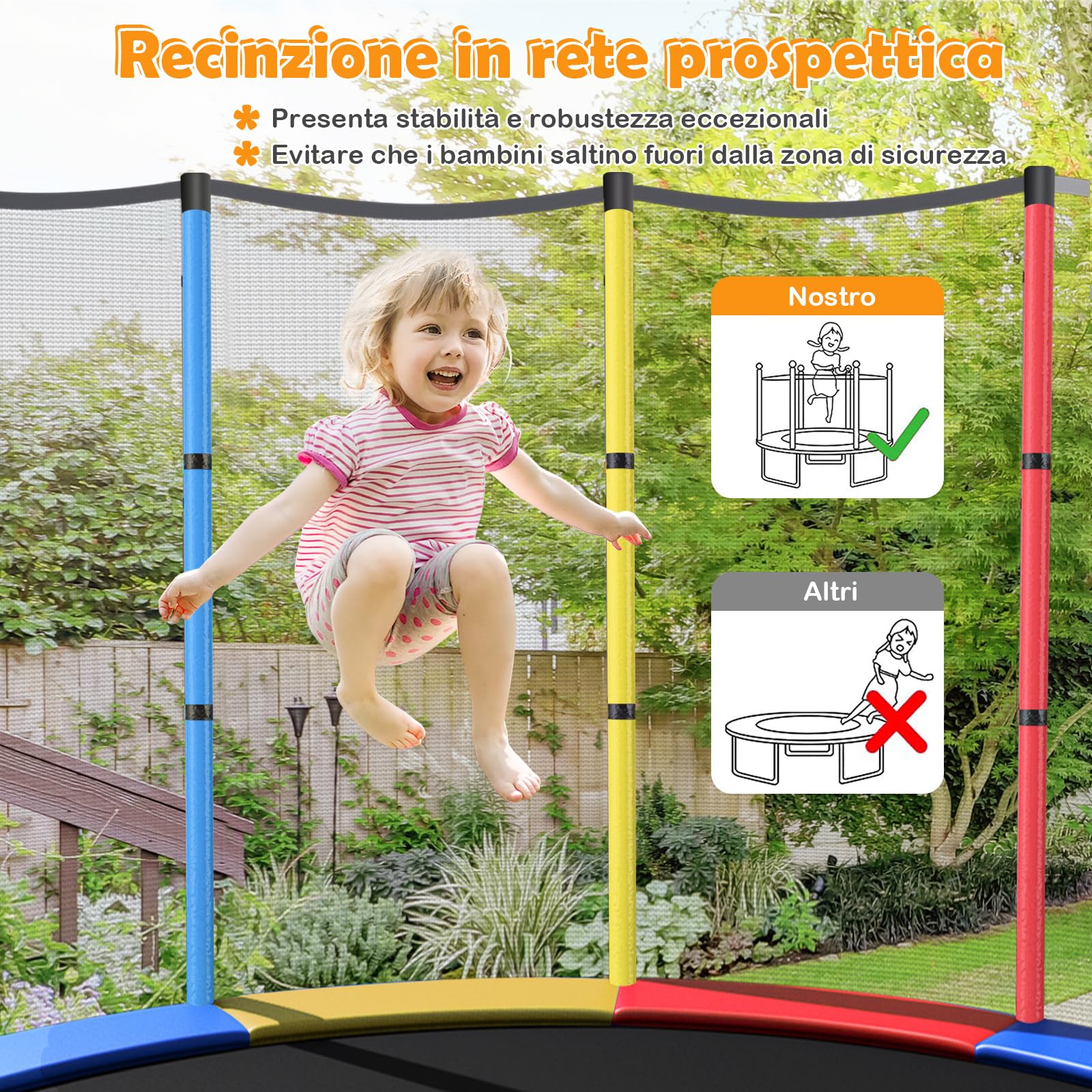 COSTWAY Trampolino Elastico Bambino in Acciaio, Tappeto Elastico Bambini da Esterno e da Interno, con Rete e Cusicnetti Antiscivolo