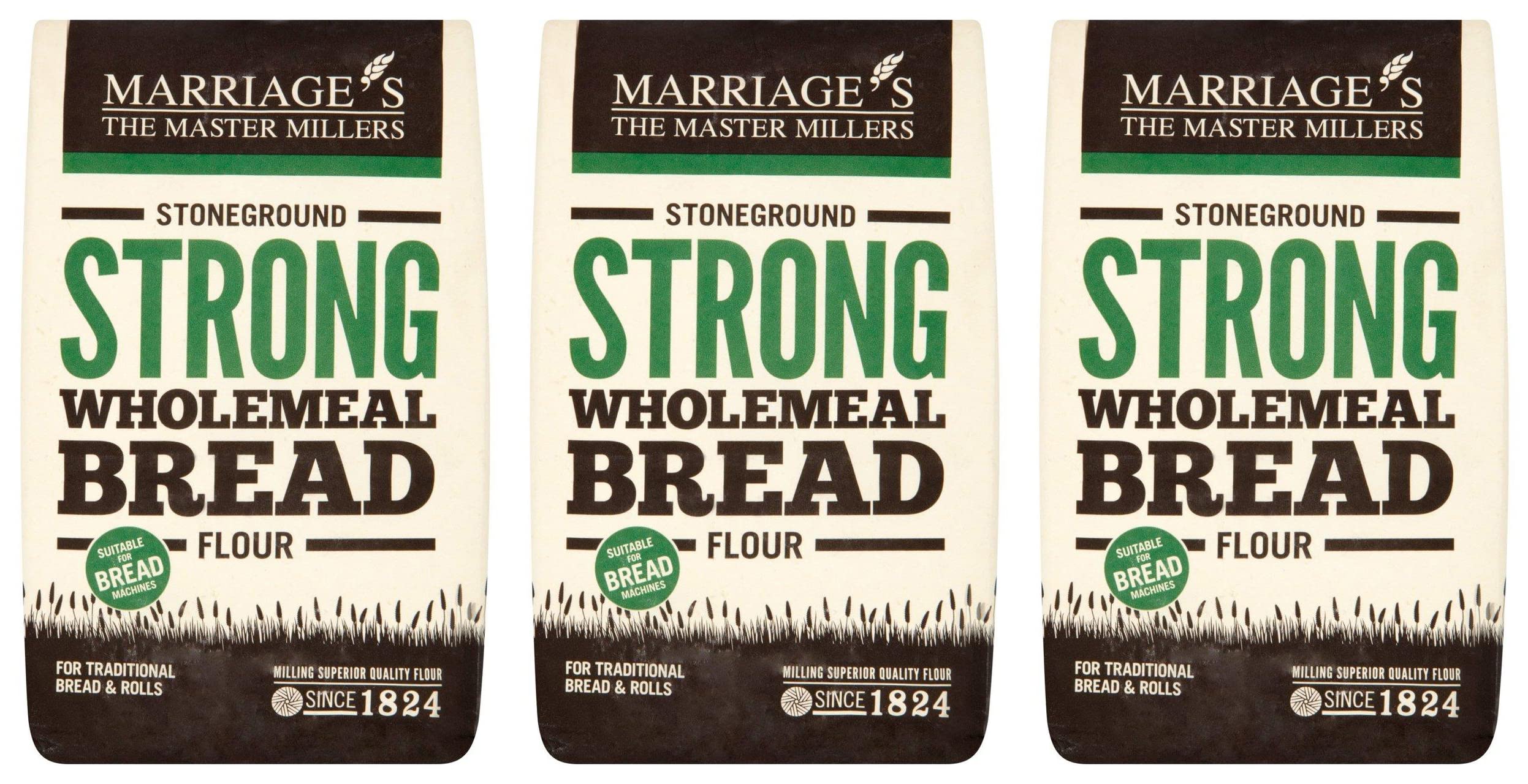 Marriages Stoneground Strong Wholemeal Bread Flour, 1.5kg (Pack of 3)