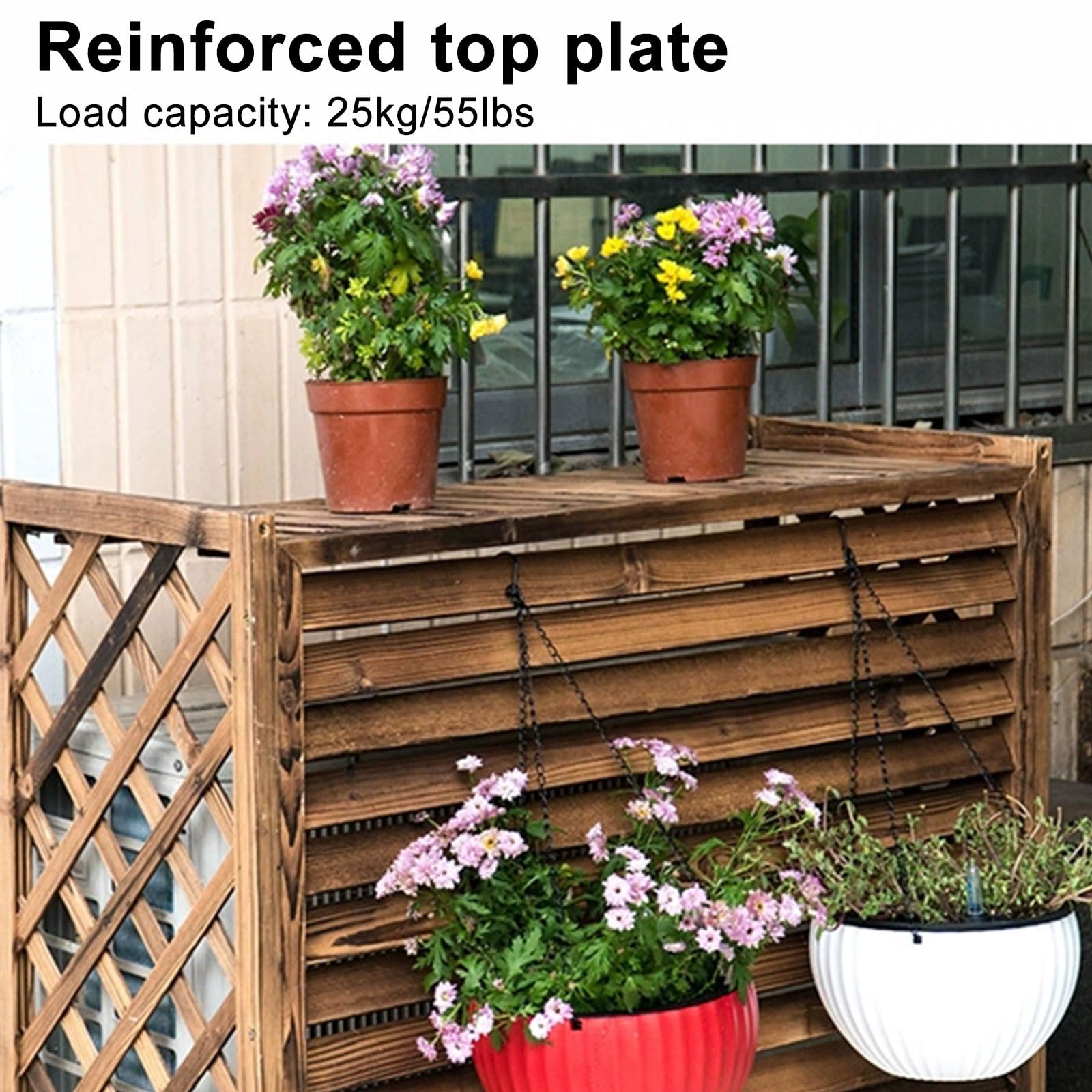 Funda de madera para aire acondicionado exterior, diseño sin excavación, soporte para macetas, 4 paneles, marrón, 80 x 32 x 70 cm, protector de jardín resistente a la intemperie