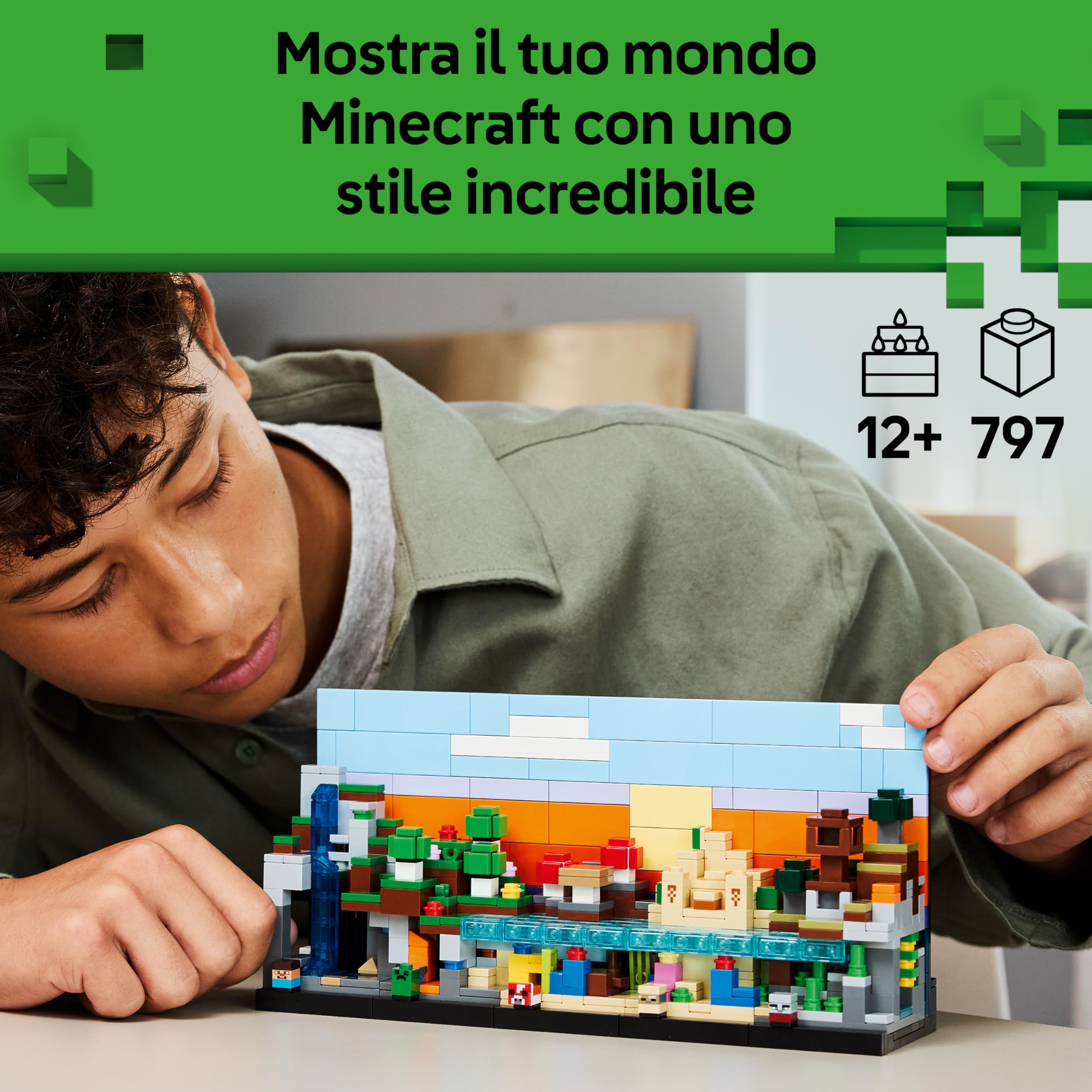 LEGO Minecraft Mini-Biomi Giocattolo - Decorazione Fai da Te in Miniatura per la Stanza da Gaming - Puzzle 3D con 5 Microfigure - Regalo per Gamer, Bambini, Bambine e Adolescenti da 12 Anni - 21589