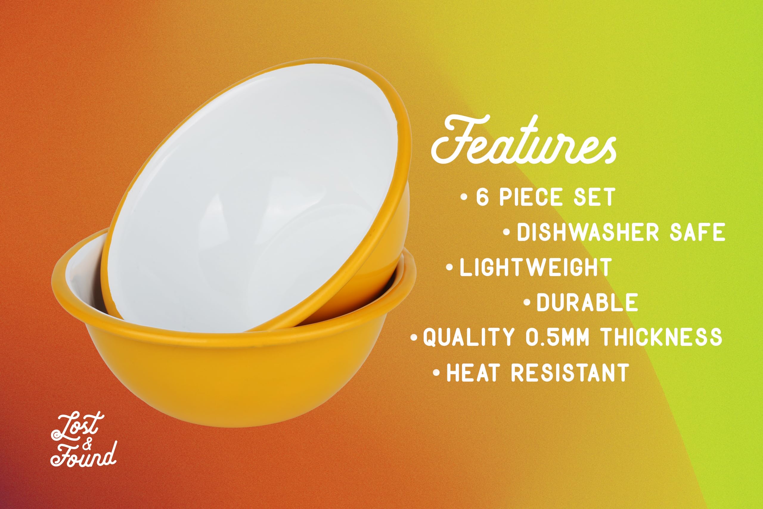Lost & Found 6 Piece Premium Enamel Set for Two, Campfire Yellow, 6 Pieces - Image 4