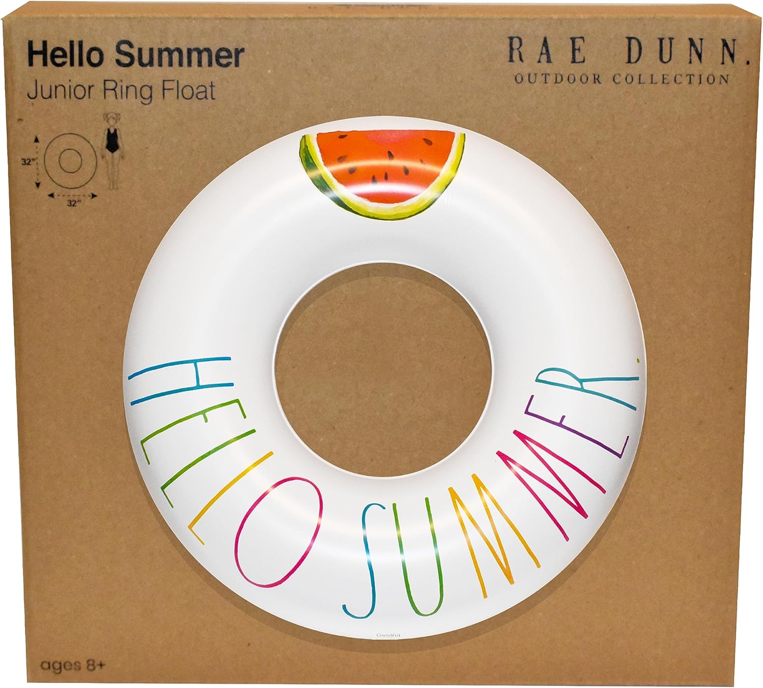 Rae Dunn x CocoNut Float Junior Ring Floats - 32 Inch Inflatable Raft & Durable Water Inner Tube - Stable Ride-On for Summer Parties & Swim Events