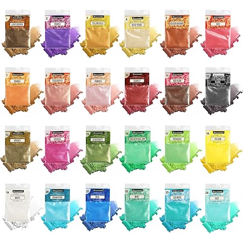 NOSTOSON Mica Powder: 24 Colors Mica Pigment Powder Dyes for Epoxy Resin, Soap Making, Slime, Lip Gloss, Body Butter, Candle Making