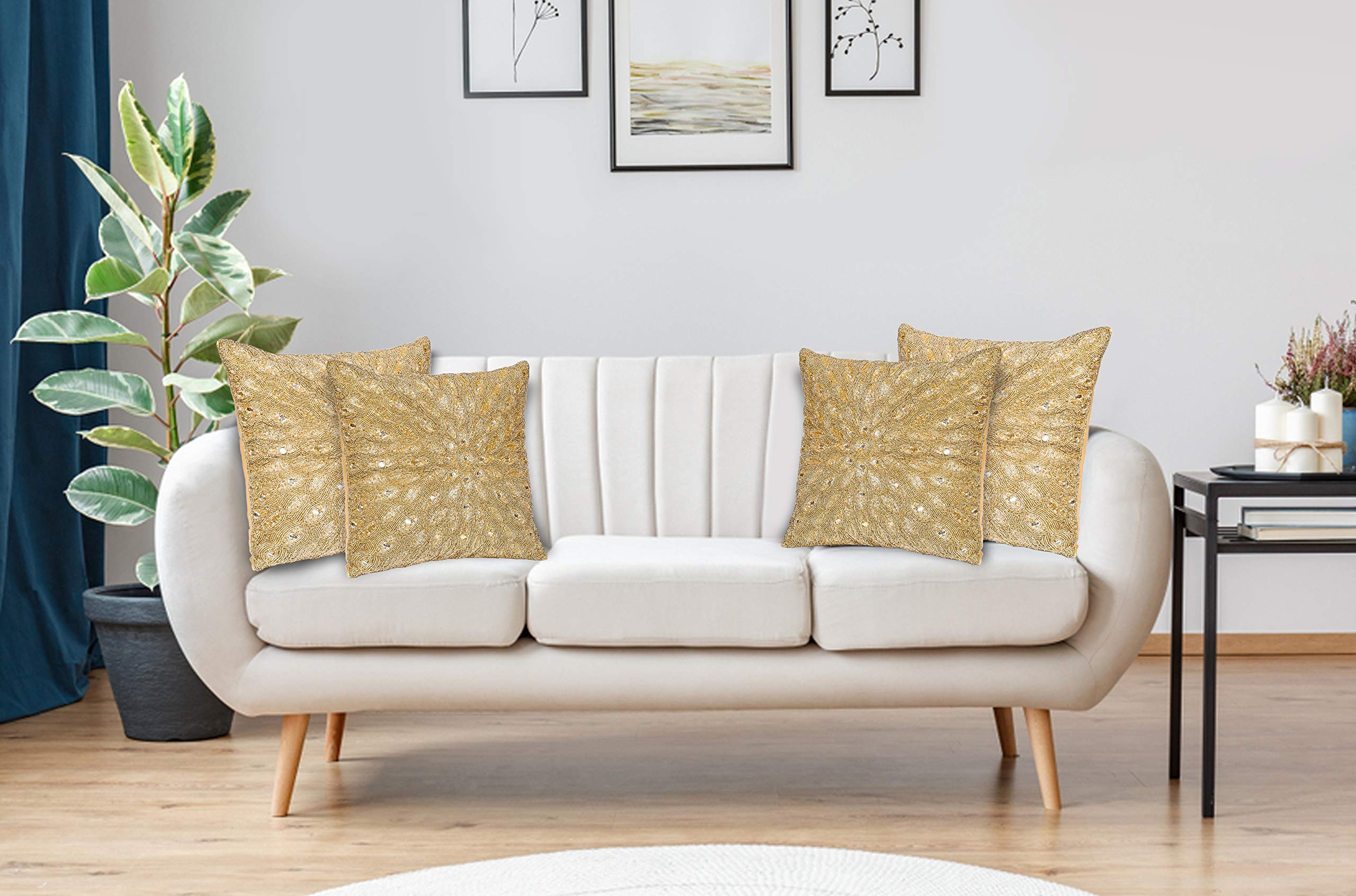Lot de 2 housses de coussin de Noël, housses de coussin décoratives avec perles faites à la main par des artisans qualifiés, un accessoire beau et élégant pour habiller votre canapé, canapé, lit –
