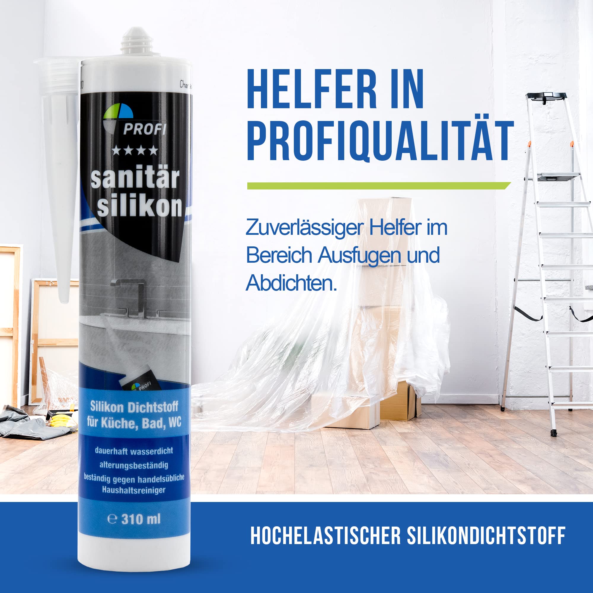 Set aus 12x Profi Sanitär Silikon 310ml, Sanitärsilikon transparent, Dichtstoff wasserdicht, ideal für Sanitärbereich, Küche, Bad, WC, Glas, Fliesen, Keramik