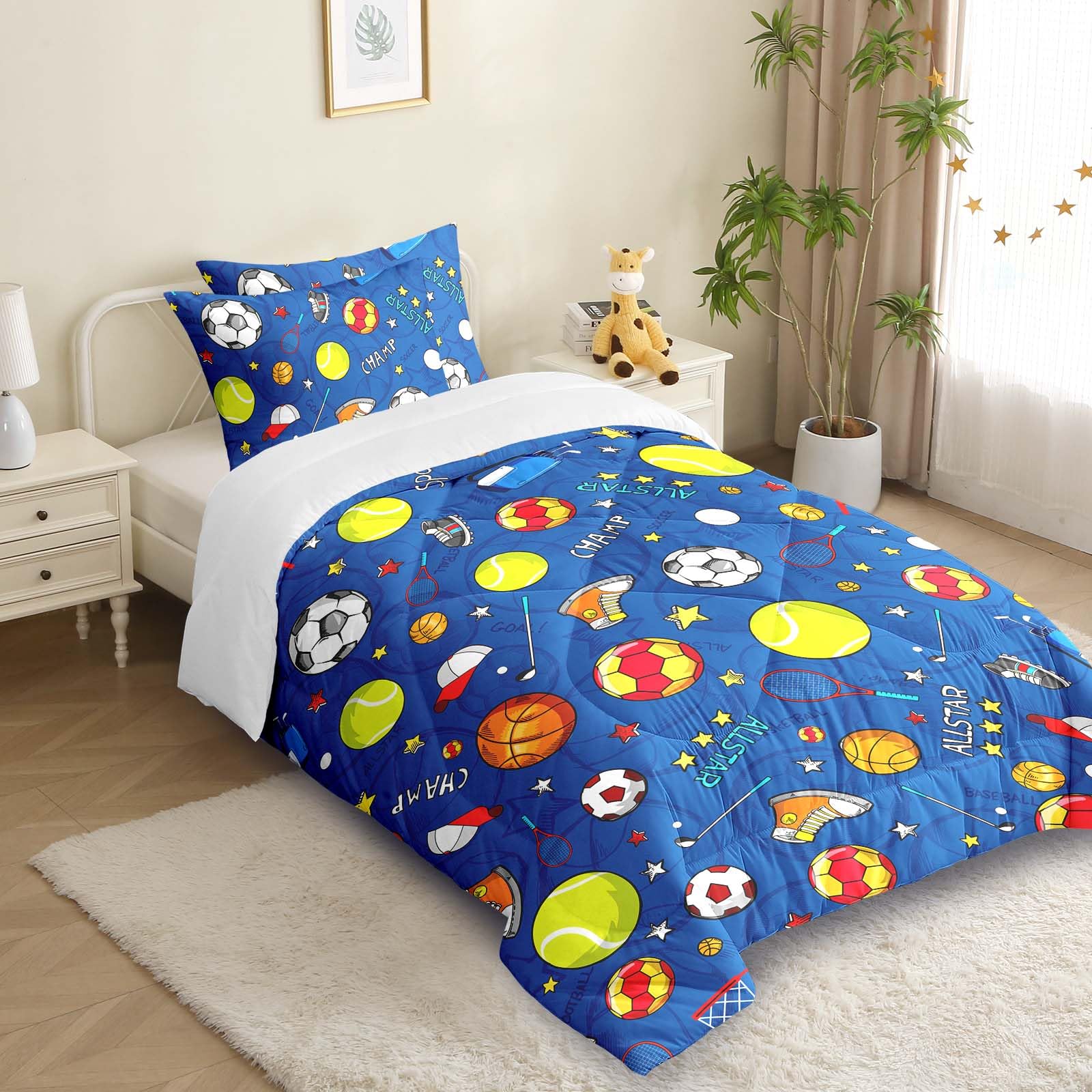 CINYE Blue Ball Sports Coverless Duvet Single,Coverless Duvet For Boys/Kids, Quilt Single withBall Sports - Image 3