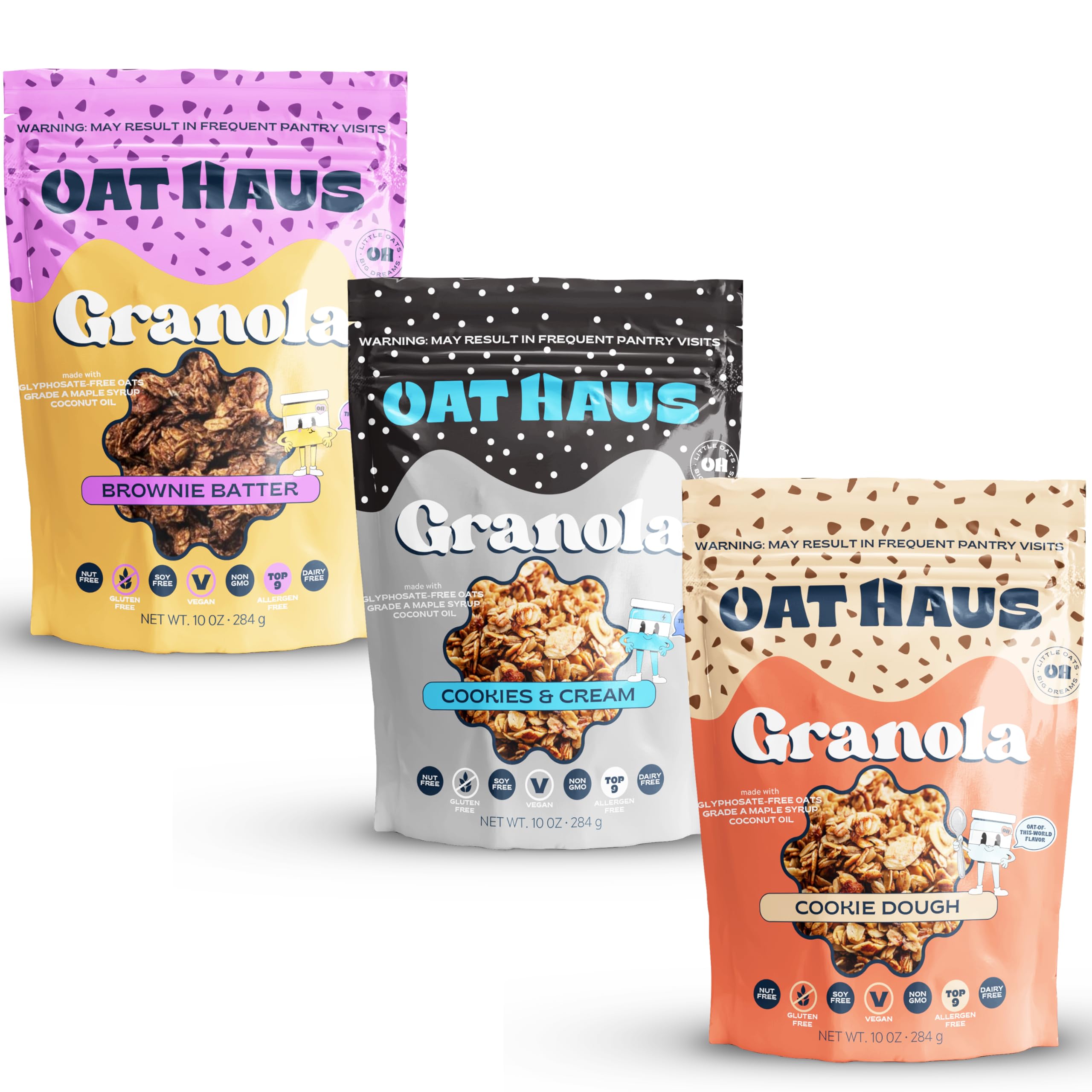 Oat HausGranola Variety Pack | Cookie Dough, Cookies & Cream, Brownie Batter | Gluten-Free, Nut-Free, 10 Ounce (Pack of 3)