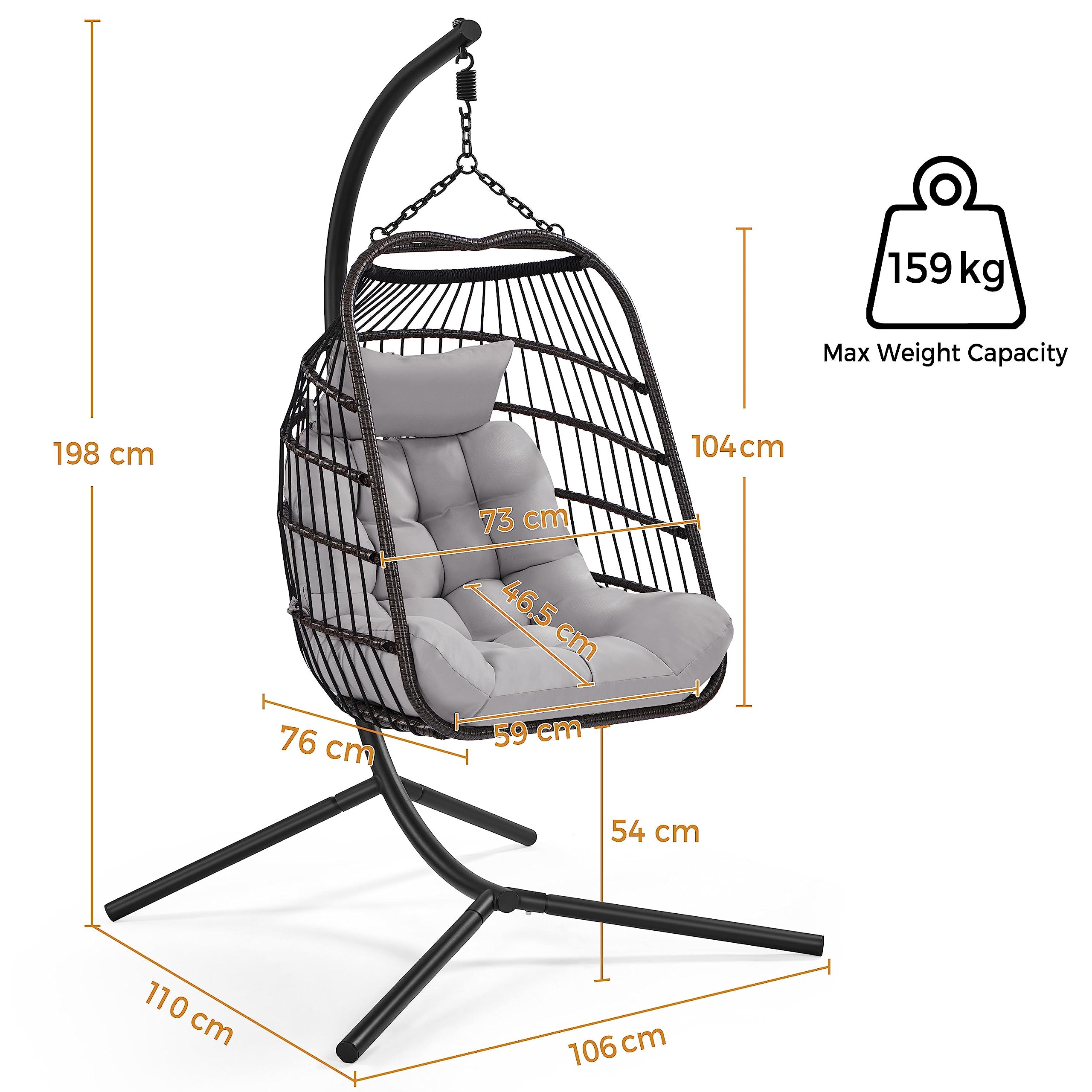 Yaheetech Rattan Egg Swing Chair Garden Patio Swing Chair Indoor