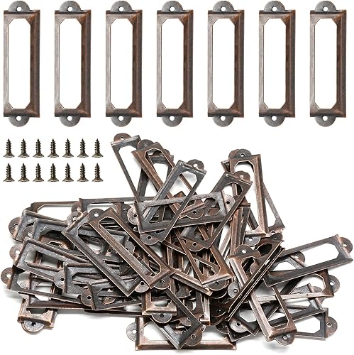 Qjaiune 50 soportes metálicos para etiquetas de biblioteca, marcos de etiquetas para archivadores con tornillos, soporte para etiquetas de tarjetas