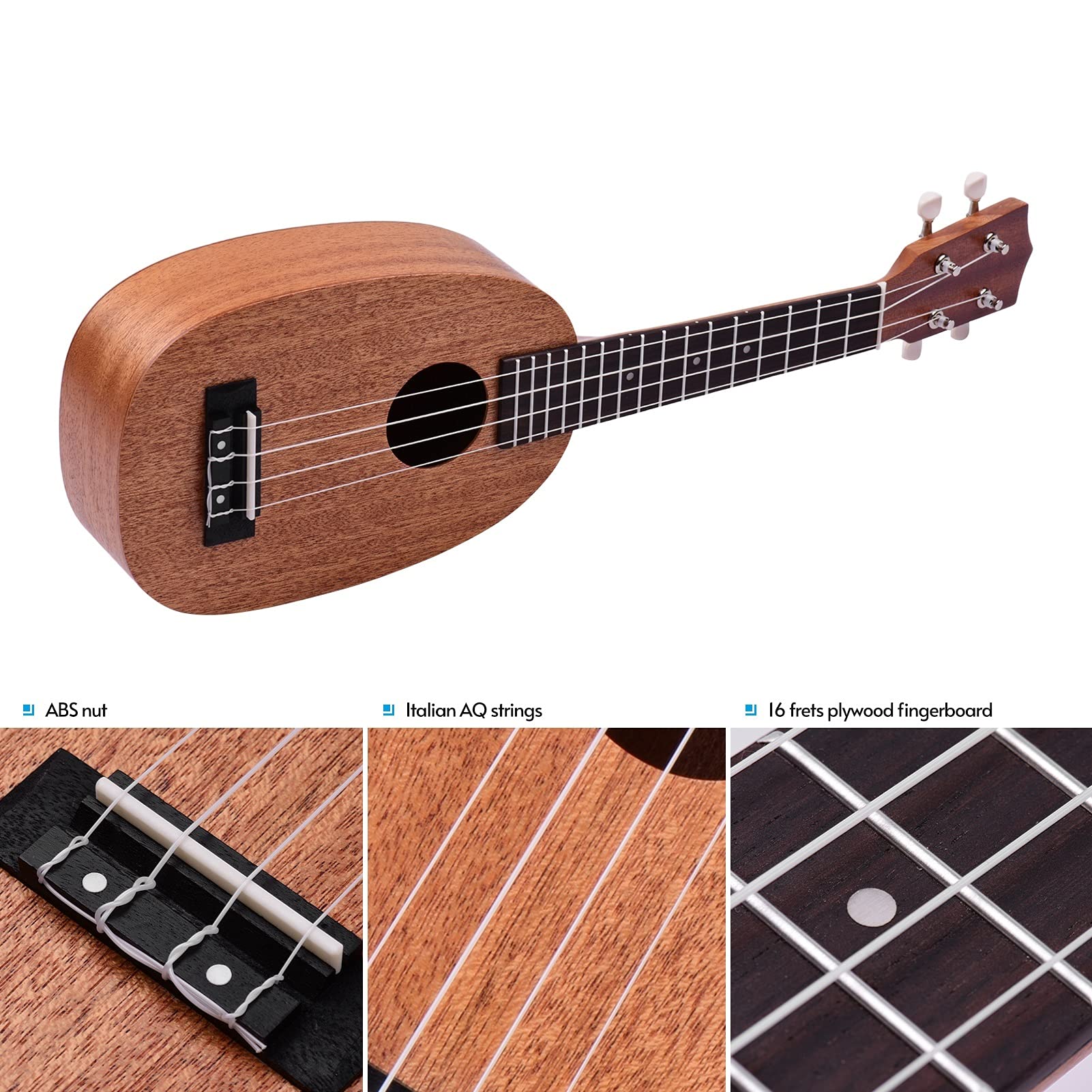 Ukulele koncertowe Początkujący Ukulele 21- calowy Zestaw Ukulele W Kształcie Ananasa 4 String Beginner Hawai Guitar Ukelele Sklejka Top I Podstrunnica Z Akcesoriami