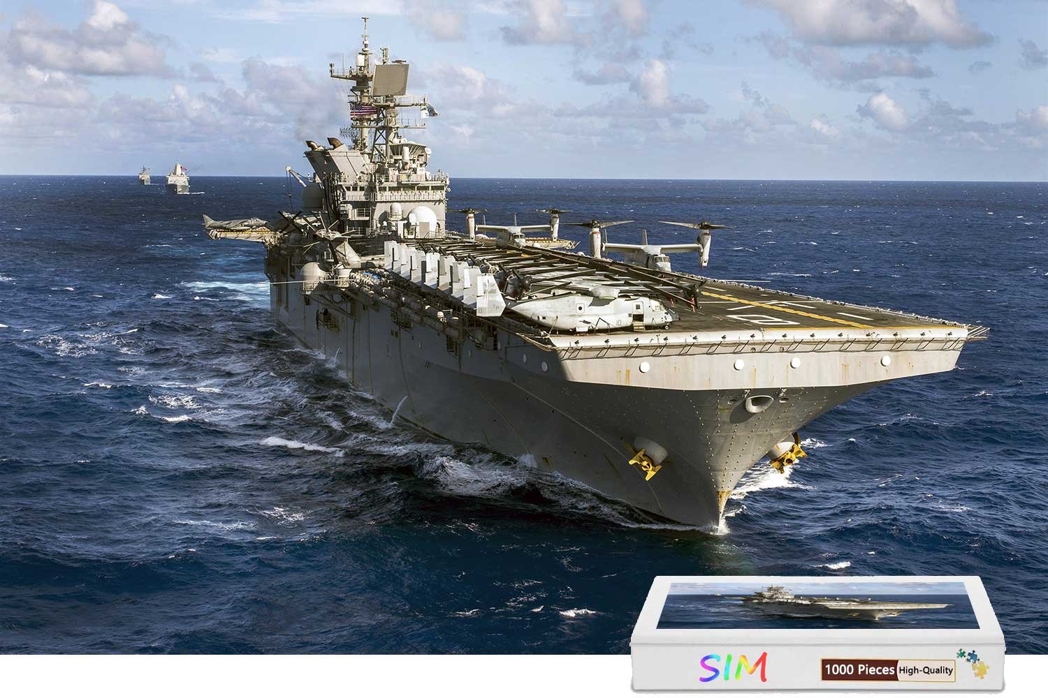 Sim,Perfect Choice for The Puzzle Lover Wooden Puzzle in Box Gift-Wrap - Amphibious Assault Ship Navy,29.5 X 19.6 inch - 1000 Piece Jigsaw Puzzle