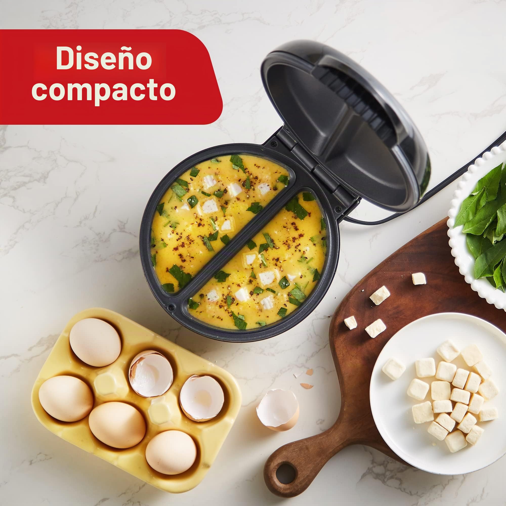 Elite Gourmet EOM205 Tortilla antiadherente, frittata, máquina para hacer bocadillos, máquina para hacer postres, 2 tortillas individuales de 6.5", acero inoxidable y negro