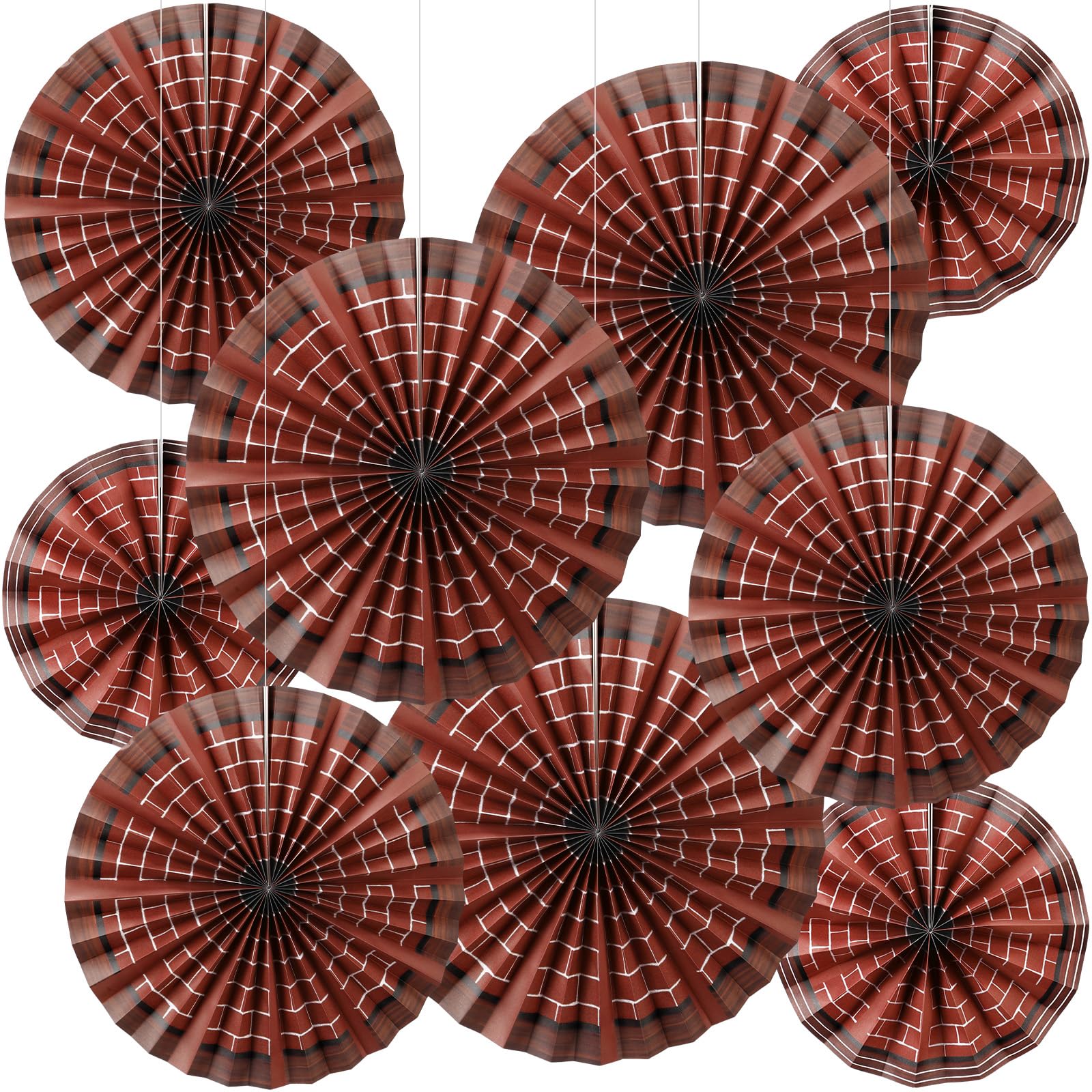 Outus 9 Pcs Western Party Hanging Paper Fans Birthday,Christmas Red Brick