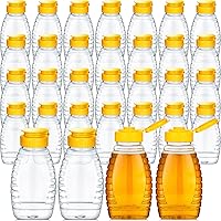 Eccliy 32-Pack 8.8oz Clear Squeeze Honey Bottles with Yellow Flip Lids - Leakproof Refillable Plastic Jars for Honey, Syrup & More