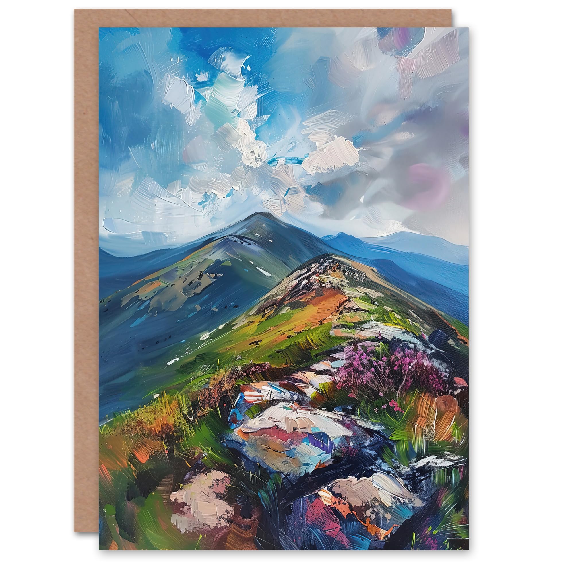 Artery8 Greeting Card Slieve Donard Mountain Landscape Oil Painting Blank For All Him Or Her Art Birthday Card