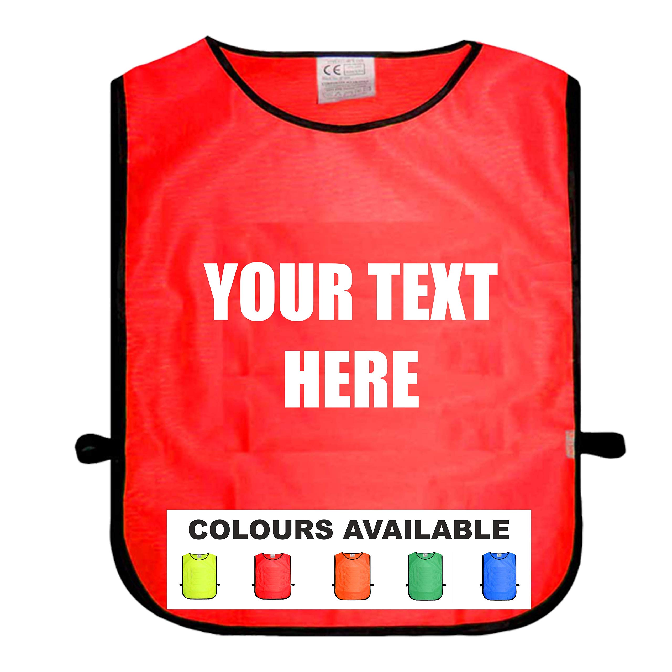 Custom Printed With Your Text Red Tabard, Unisex Adult One Size Fits All, Available In Five Different Bright Colours