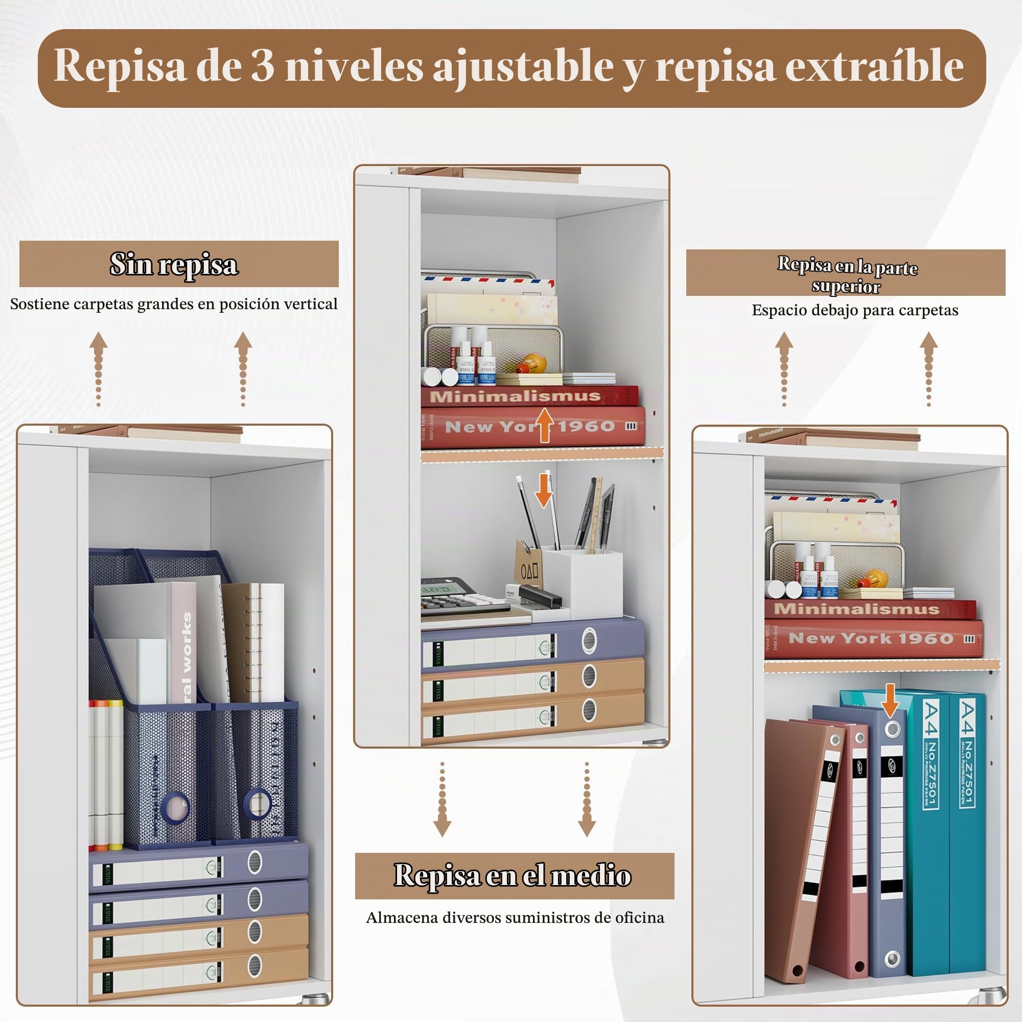 HOCSOK Mesa Auxiliar para Salón Dormitorio y Oficina Mesa Lateral para Sofá y Cama con Ruedas Archivador Móvil con 2 Cajones y 3 Estantes de Madera 60 x 30 x 65 cm (White)