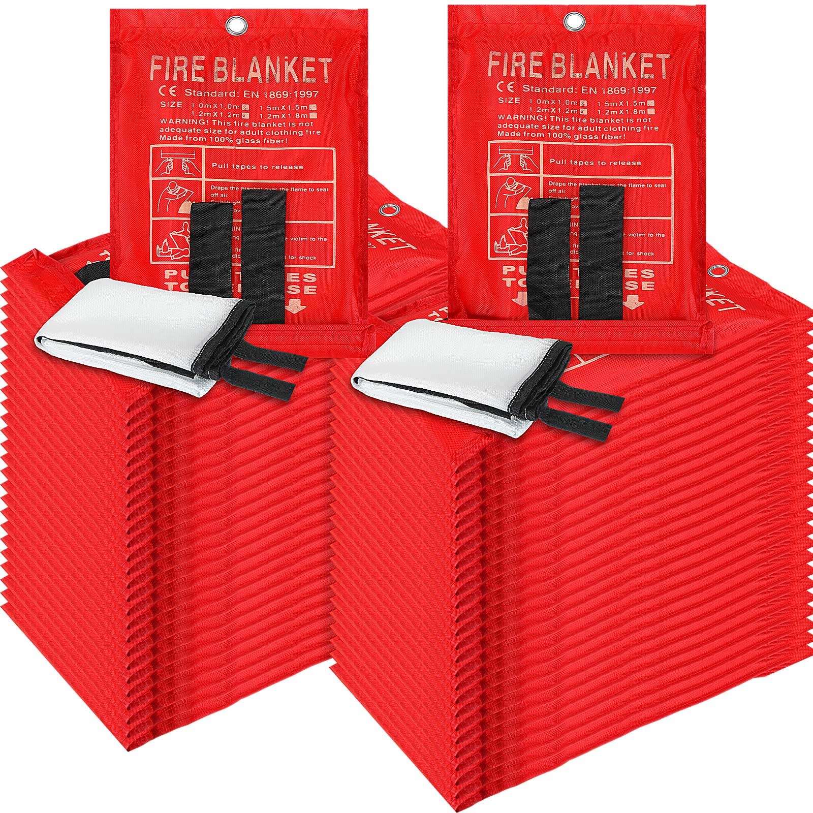 Copkim Paquete de 50 mantas ignífugas de emergencia a granel de 39 x 39 pulgadas, manta de supresión de incendios, manta de fibra de vidrio preparada ignífuga para seguridad del hogar y la cocina,
