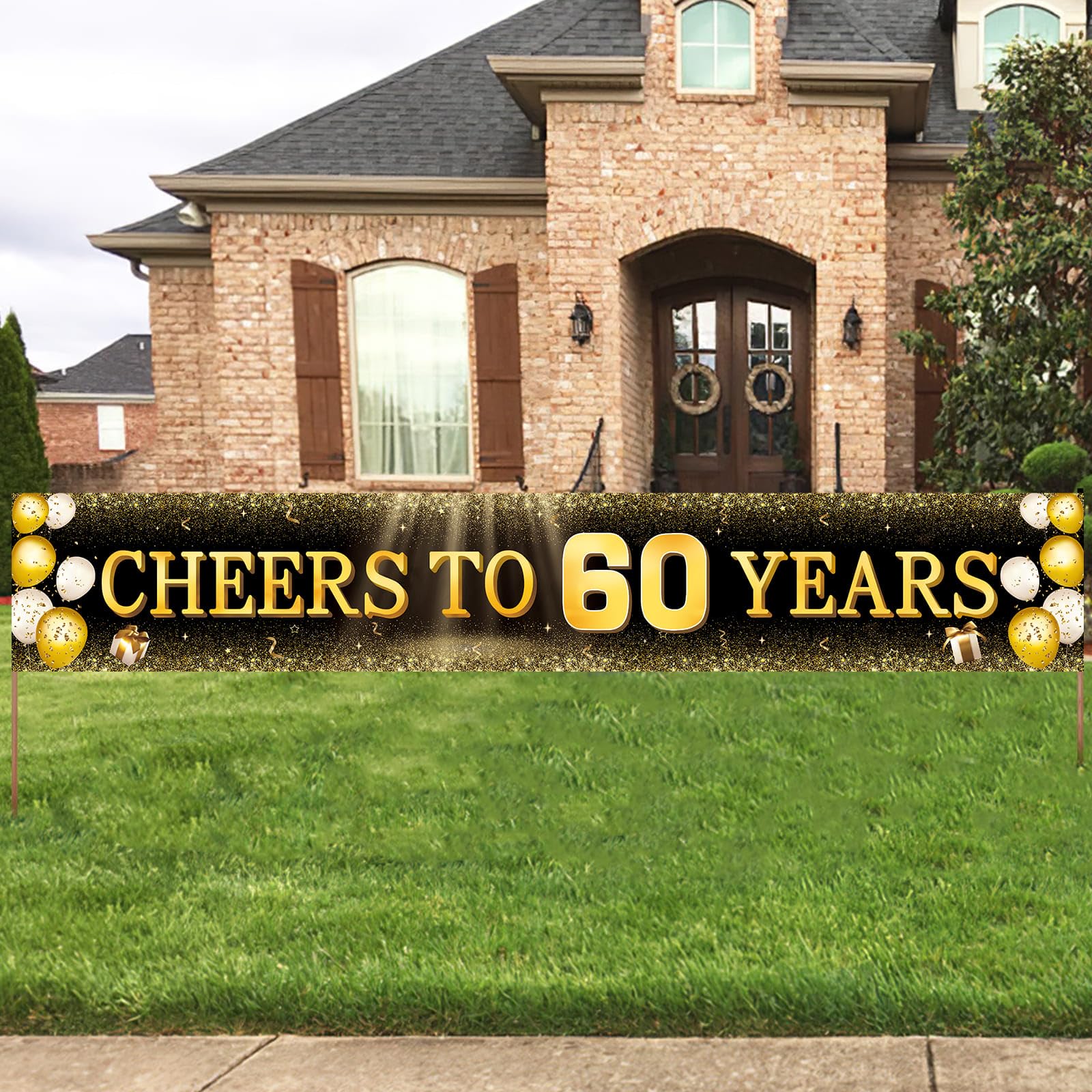 TZSS Black & Gold 60th Birthday Banner Decorations - Extra Large 118"x20" Reusable Yard Sign for Men & Women, Over The Hill Party Decor Indoor Outdoor