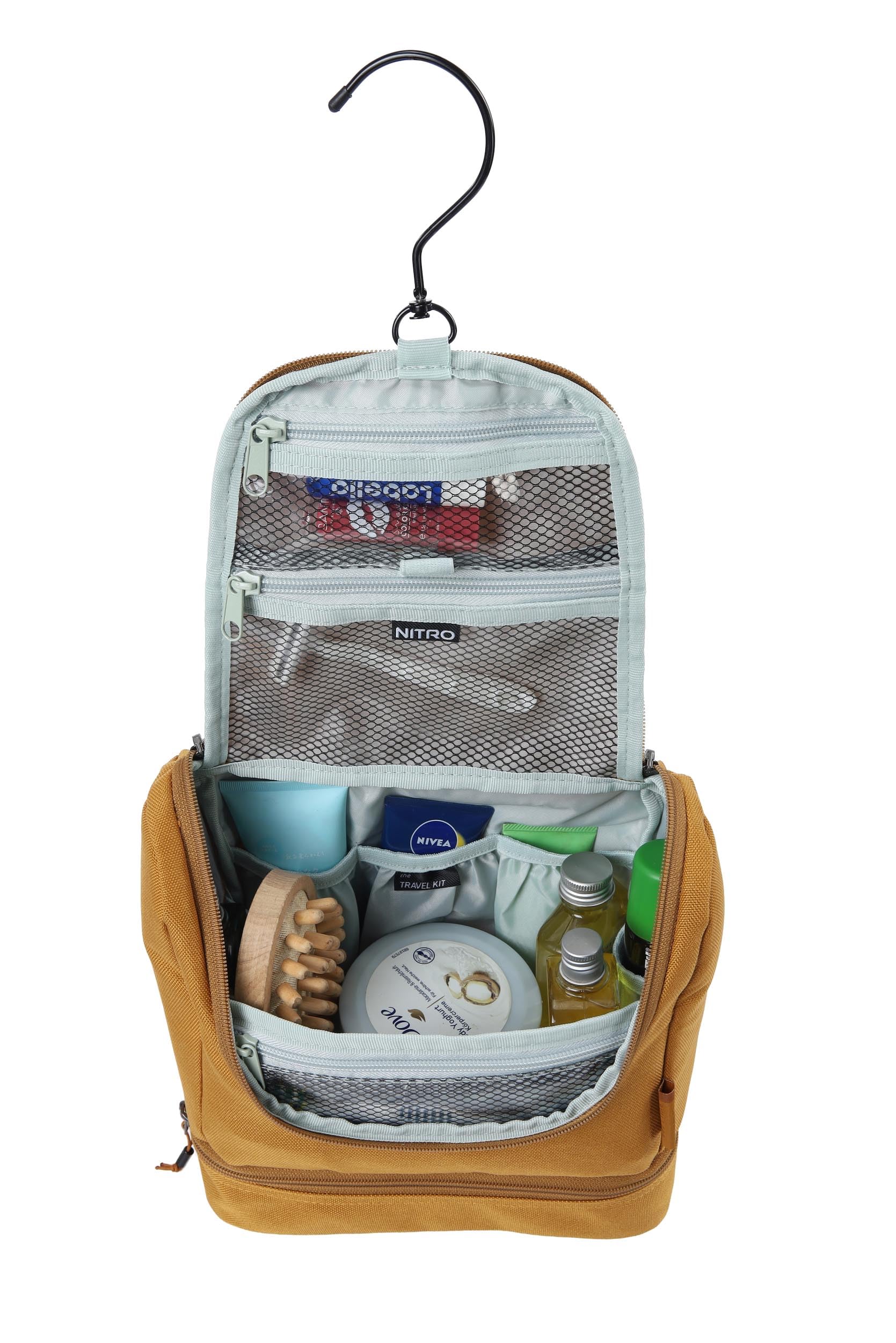 Travel Kit stylische Reisewaschtasche mit extra Bodenfach Kulturbeutel zum Aufhängen Kosmetiktasche mit vielen Staufächern für Reisen und Campen Toiletry Bag, 25x24x11 cm