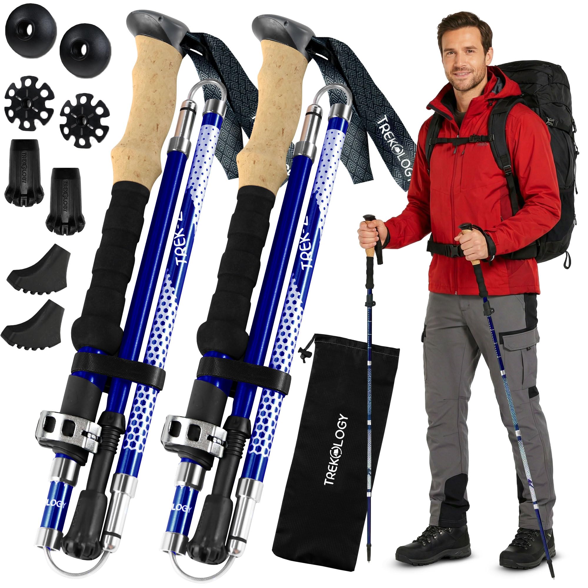 TREKOLOGY Walking Poles Women TREK-Z, Nordic Walking Poles for Men, Hiking Sticks for Men, Nordic Walking Sticks for Hiking Poles for Women Trekking Poles for Women Foldable Walking Stick Hiking Gear