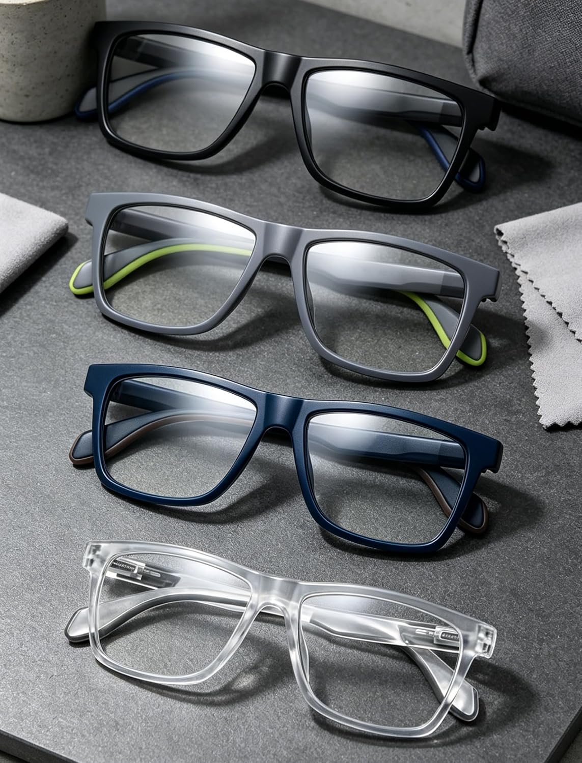 HEEYYOK 0.5 Reading Glasses for Men,Oversized Square Large Readers for Men XL, Comfort Rubber Arm Cheaters Reading Glasses for Men Spring Hinge 4Pack
