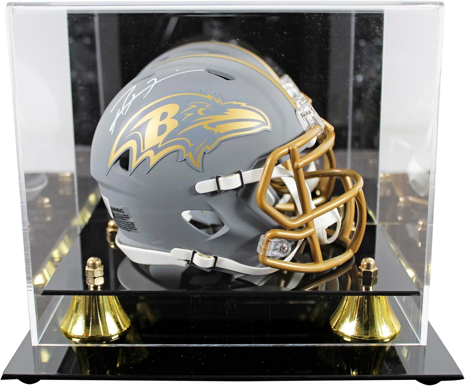 Ravens Ray Lewis Signed Slate Speed Mini Helmet W/Case w/White Sig BAS Witness