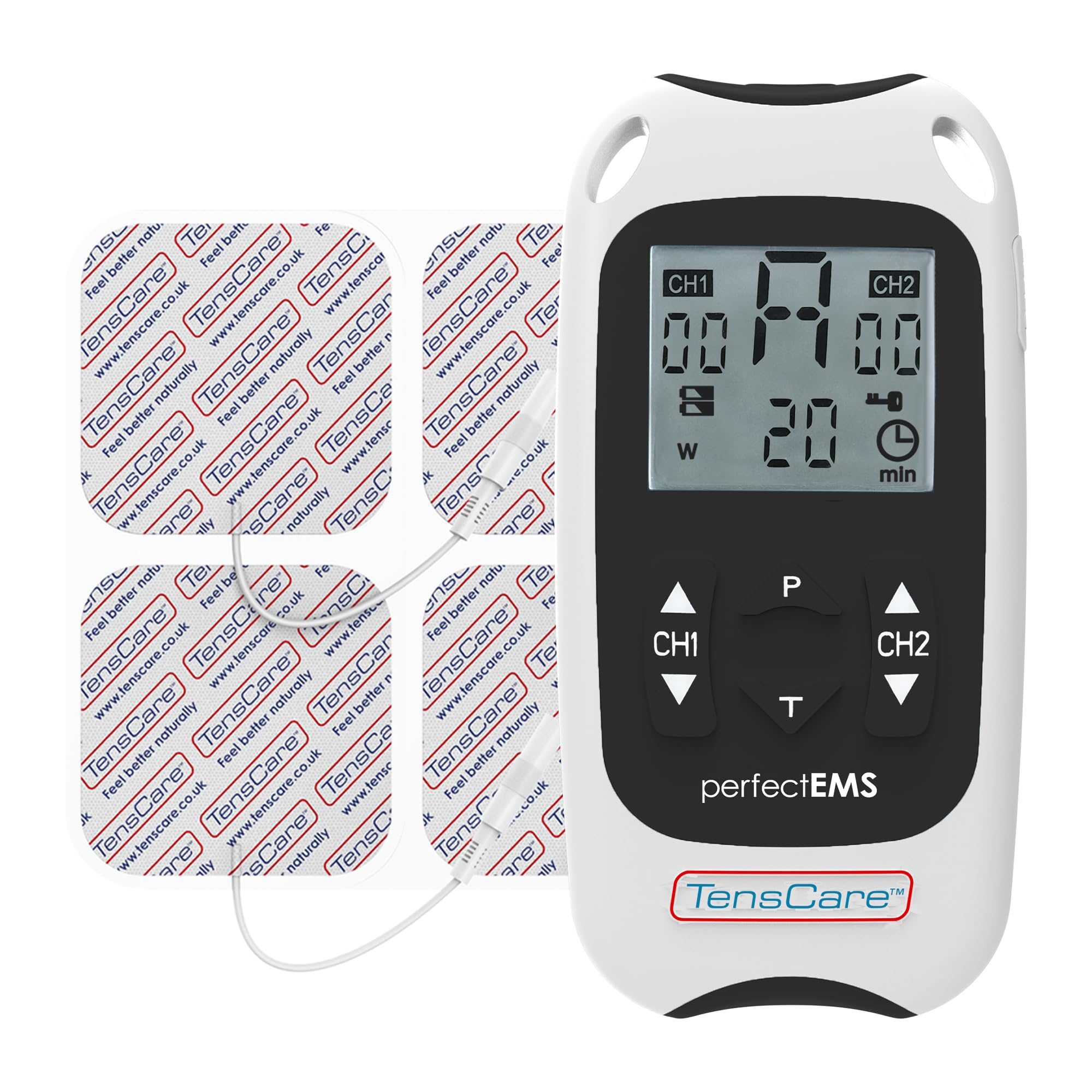Tenscare Perfect EMS– Stimolazione Muscolare e Trattamento del Dolore in un Dispositivo di Elettroterapia (TENS e EMS) - perfetto per la manutenzione, la tonalizzazione e il rafforzamento dei muscoli | Programmi dedicati per allenamento, tonificazione, re
